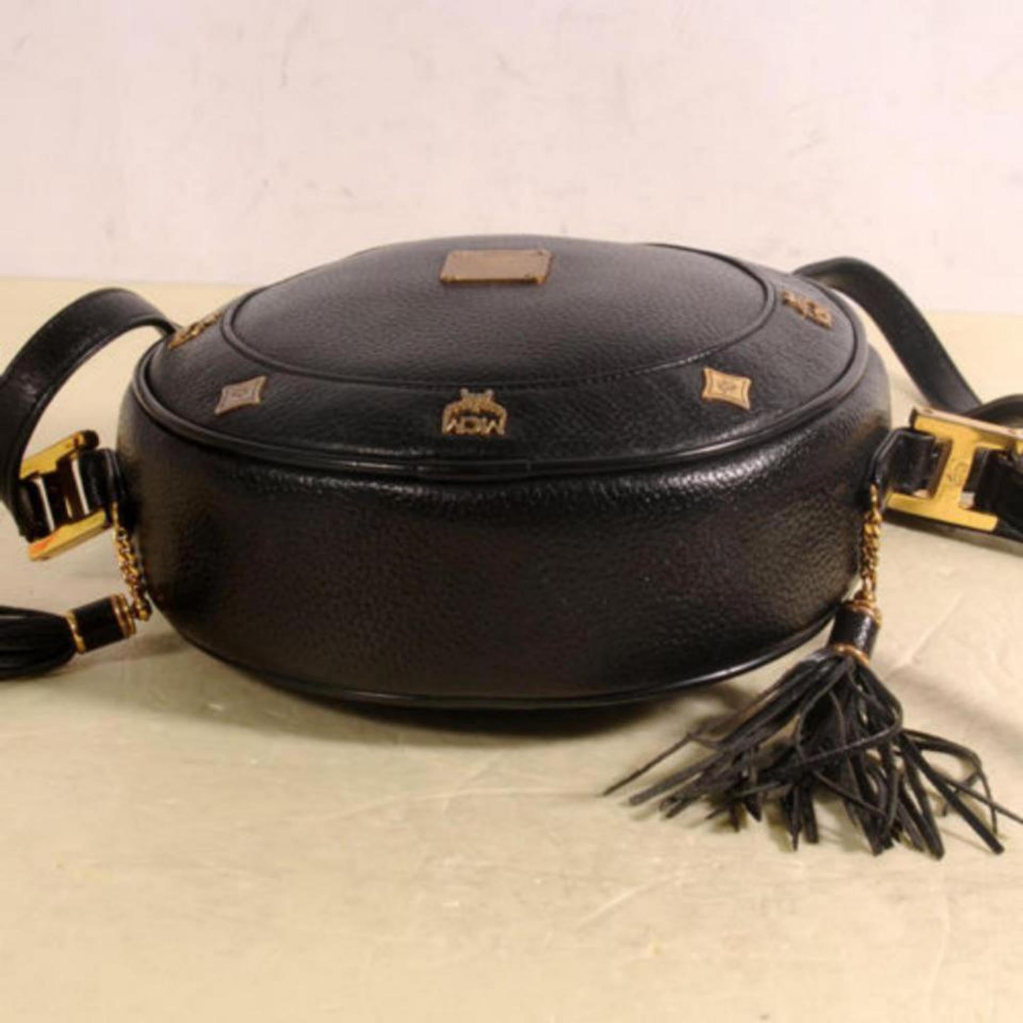 MCM Studded Tambourine Cute 869705 Black Leather Cross Body Bag For Sale 7