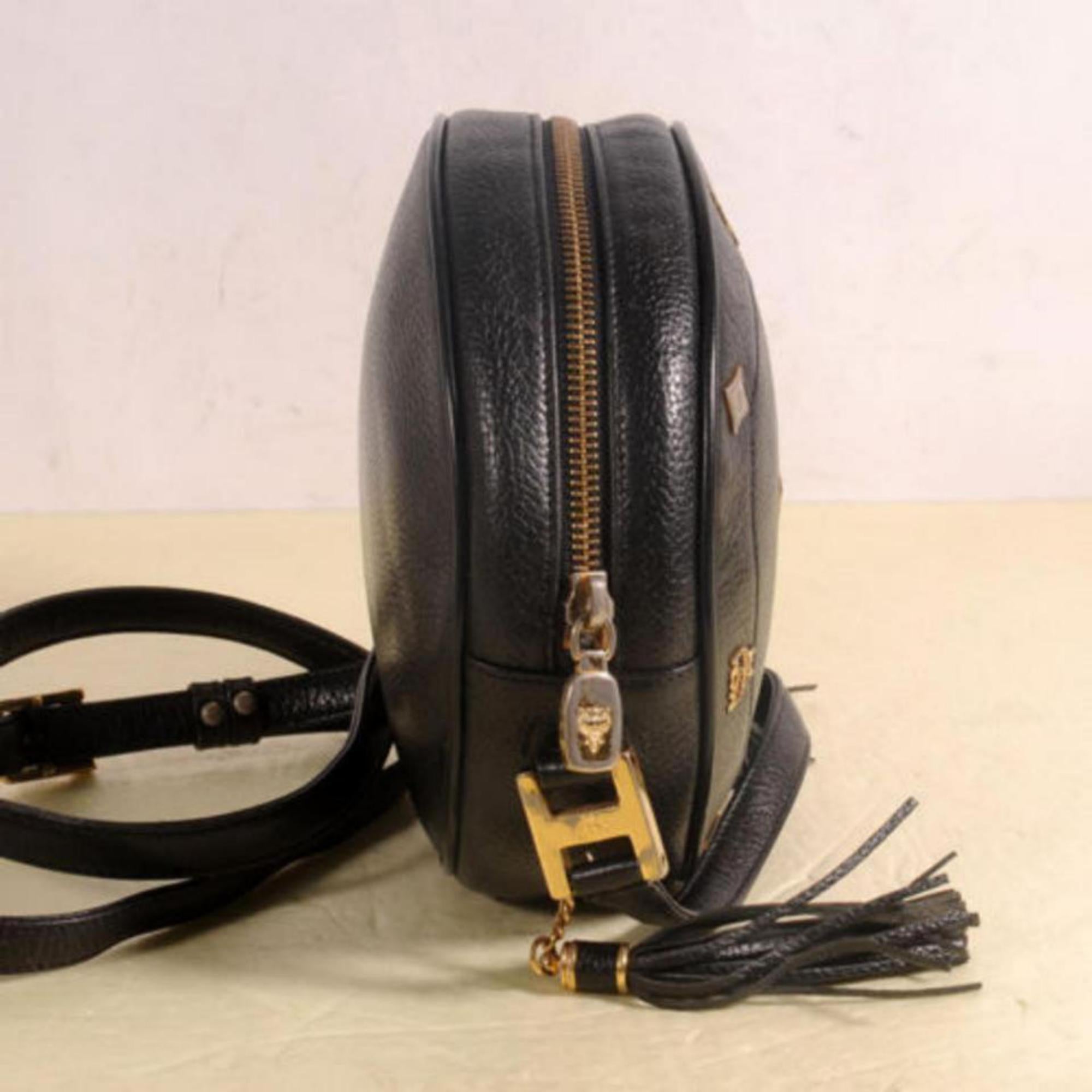 MCM Studded Tambourine Cute 869705 Black Leather Cross Body Bag For Sale 1