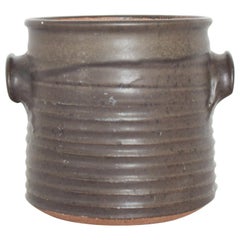 Vintage California Studio Art Pottery Stoneware Jar with Lid Handled Pot 1960s signed