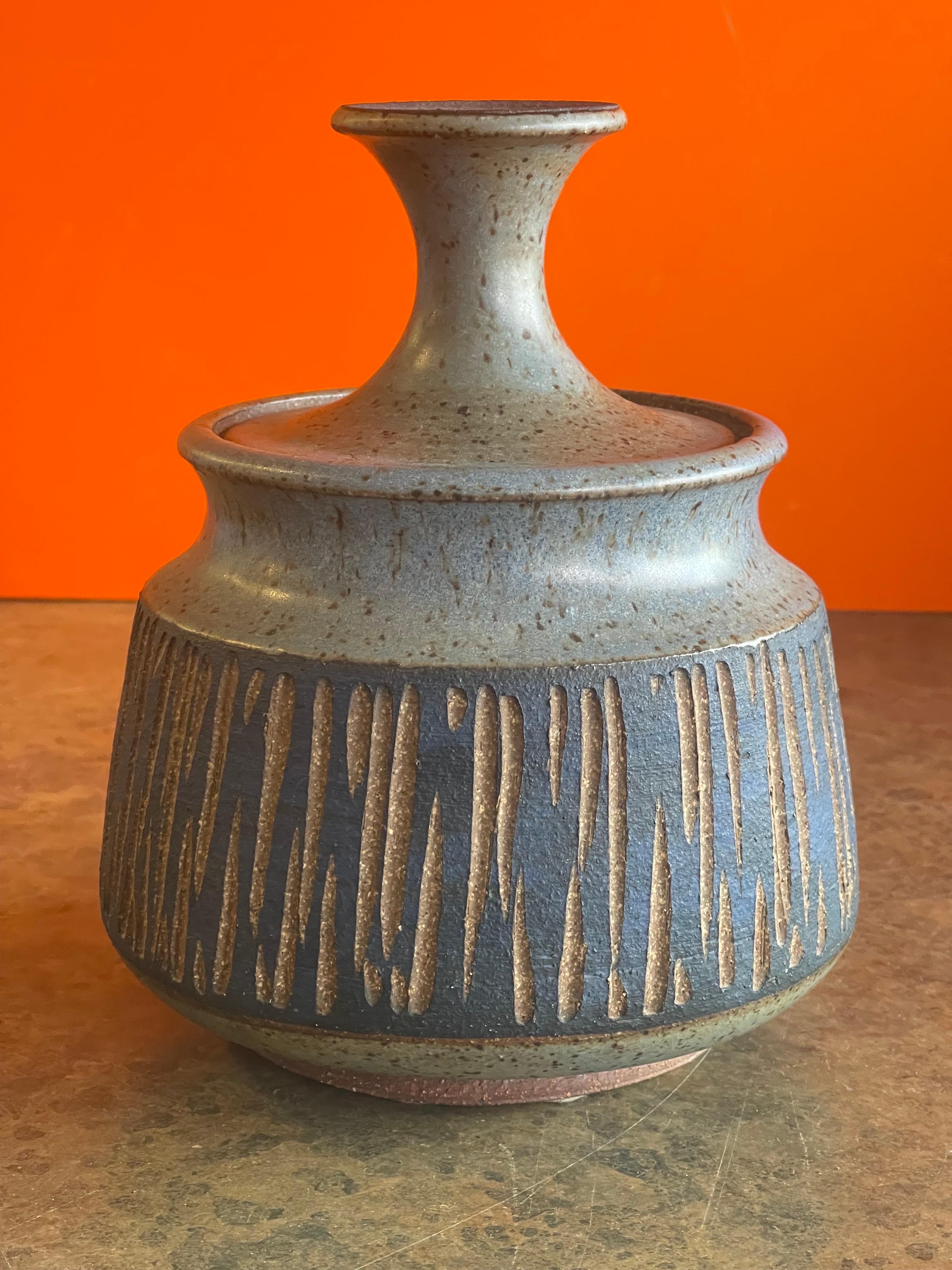 Mid-Century Modern MCM Studio Pottery Lidded Stoneware Vessel by Joel Edwards