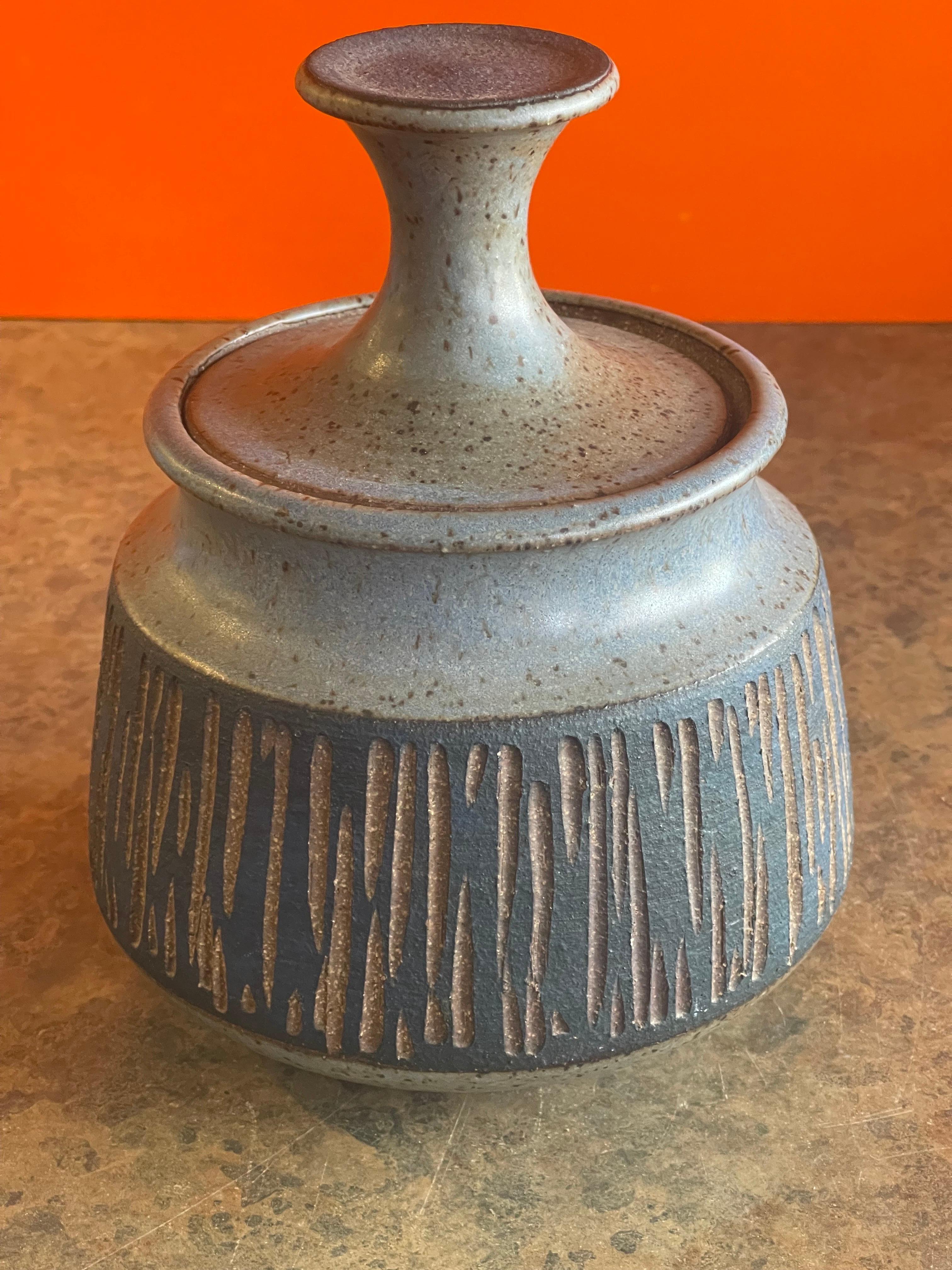American MCM Studio Pottery Lidded Stoneware Vessel by Joel Edwards