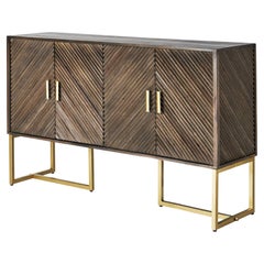 MCM Style and Brutalist Design Wooden and Gilded Metal Sideboard