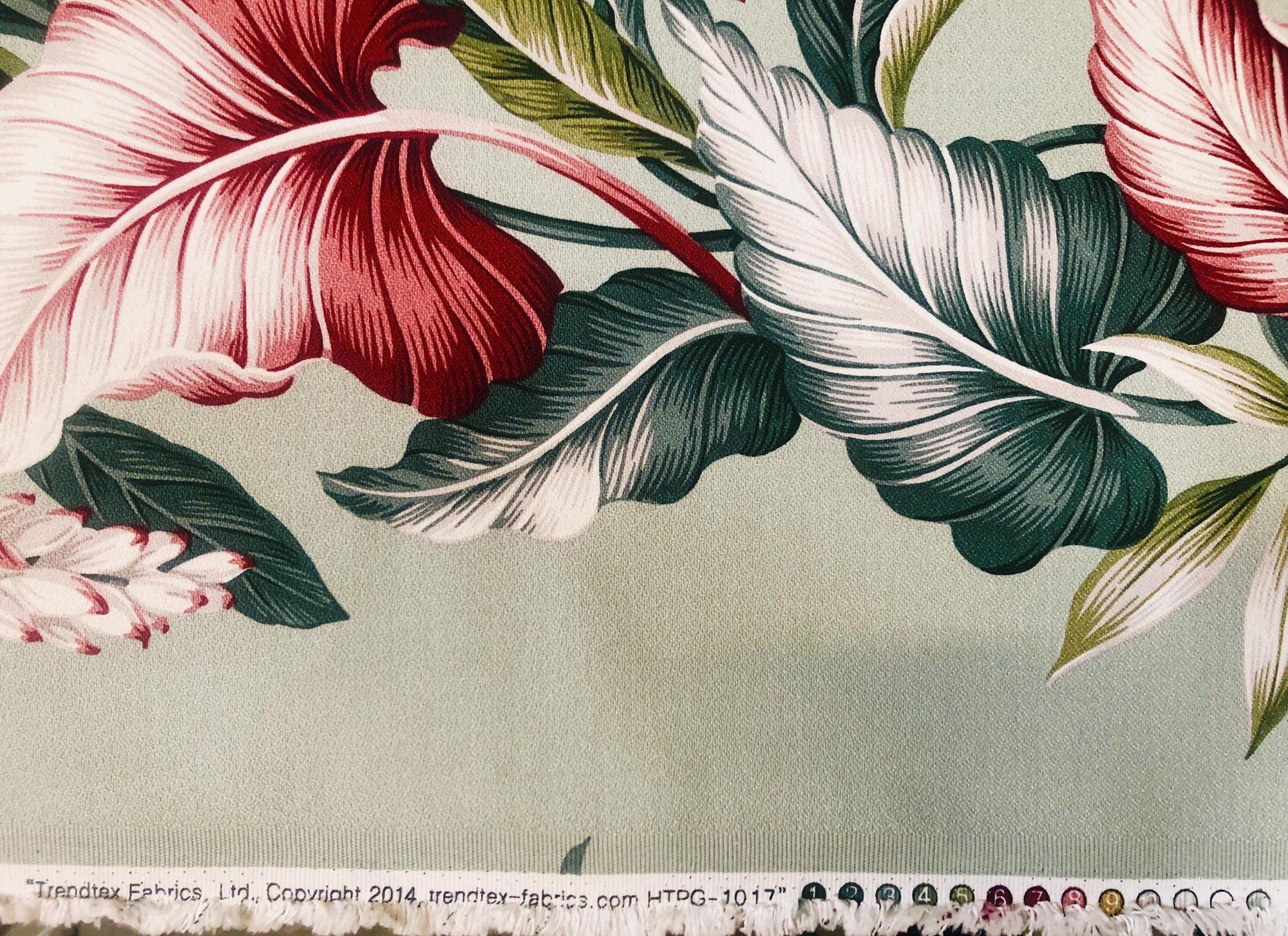 Mid-Century moderno Tessuto in cotone Broadcloth in stile MCM con disegni di fiori e foglie tropicali di Trendtex in vendita