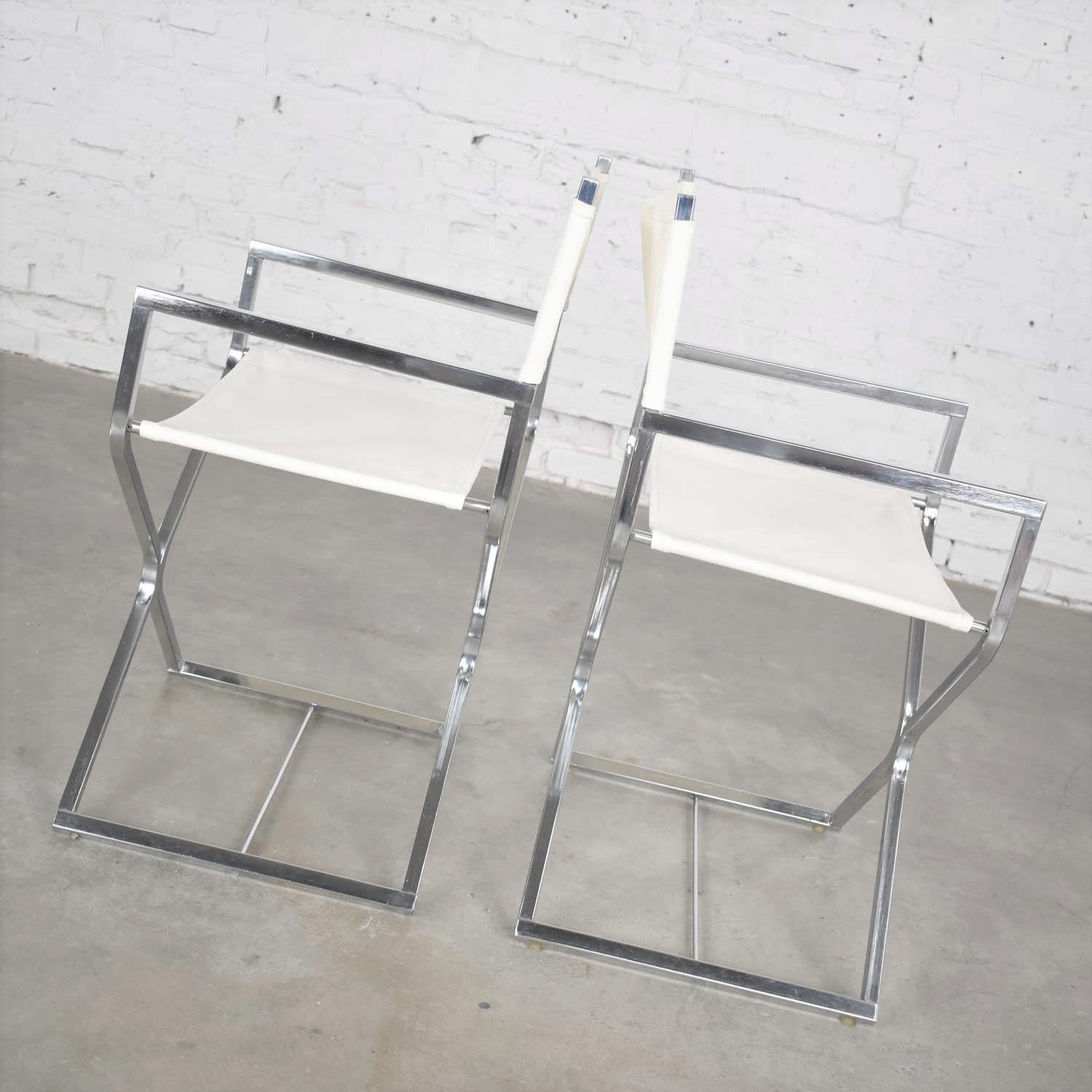 MCM Style Directors Chairs White Chrome Attr Robert Kjer Jakobsen & Virtue Bros For Sale 1