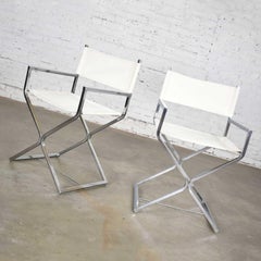 MCM Style Directors Chairs White Chrome Attr Robert Kjer Jakobsen & Virtue Bros