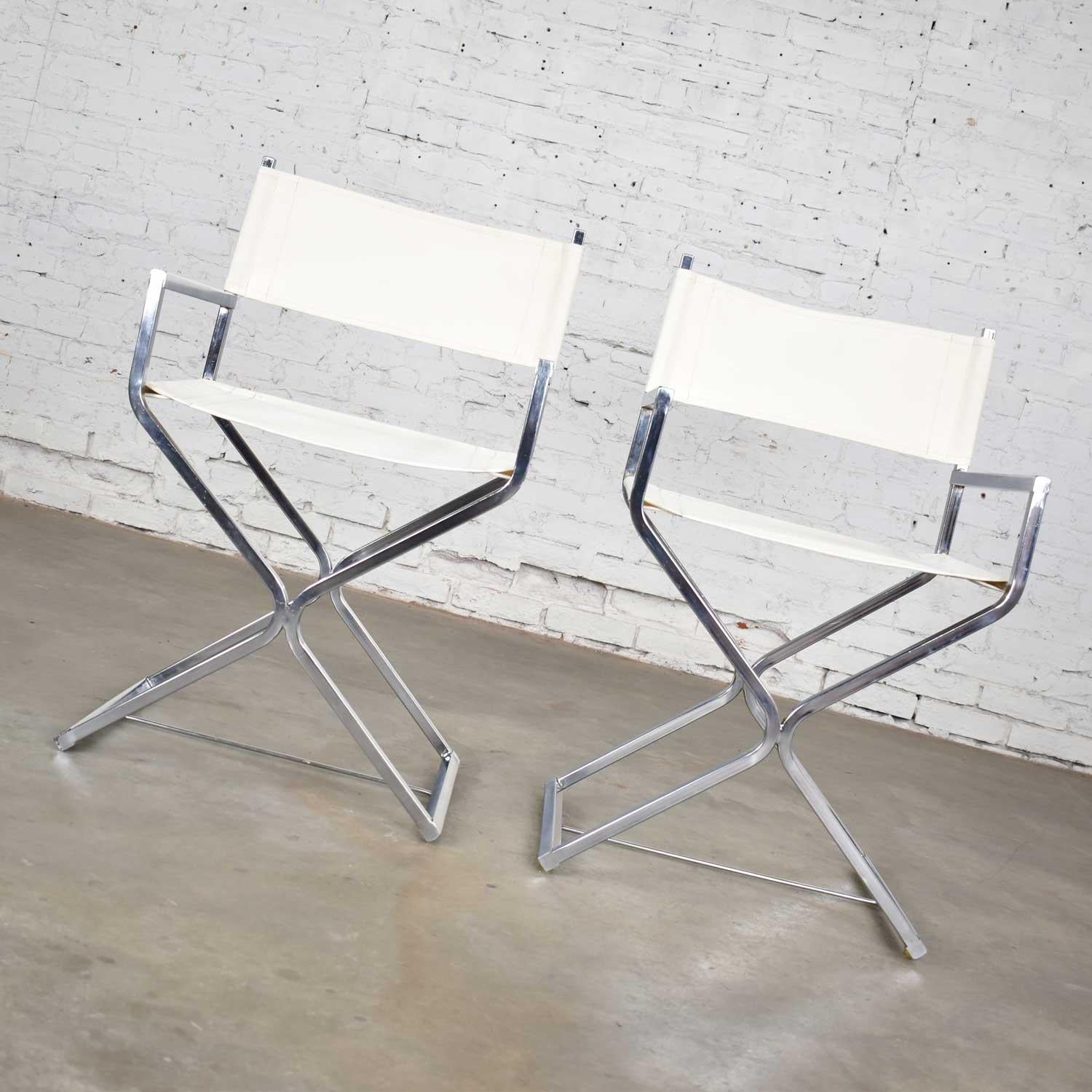 Campaign MCM Style Directors Chairs White Chrome Attr Robert Kjer Jakobsen & Virtue Bros For Sale