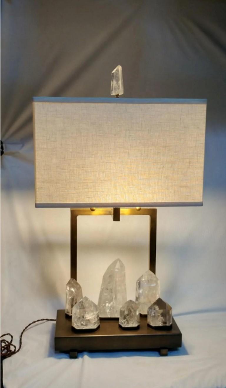 (1/2 lamps)
Mid Century Modern Natural Rock Crystal Brazilian Quartz Stone Point Designer Table Lamps
DIMENSIONS: 13