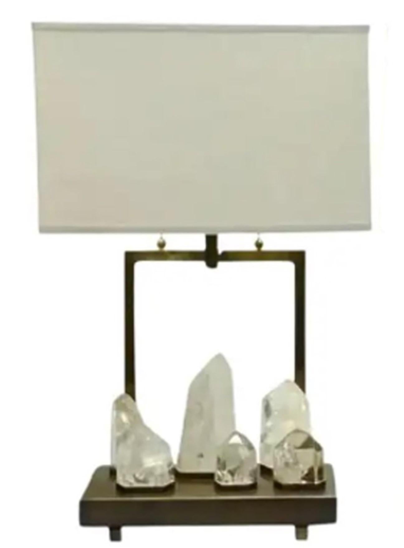 MCM Style Natural Brazilian Quartz Stone Point Designer Table Lamp 1/2 For Sale
