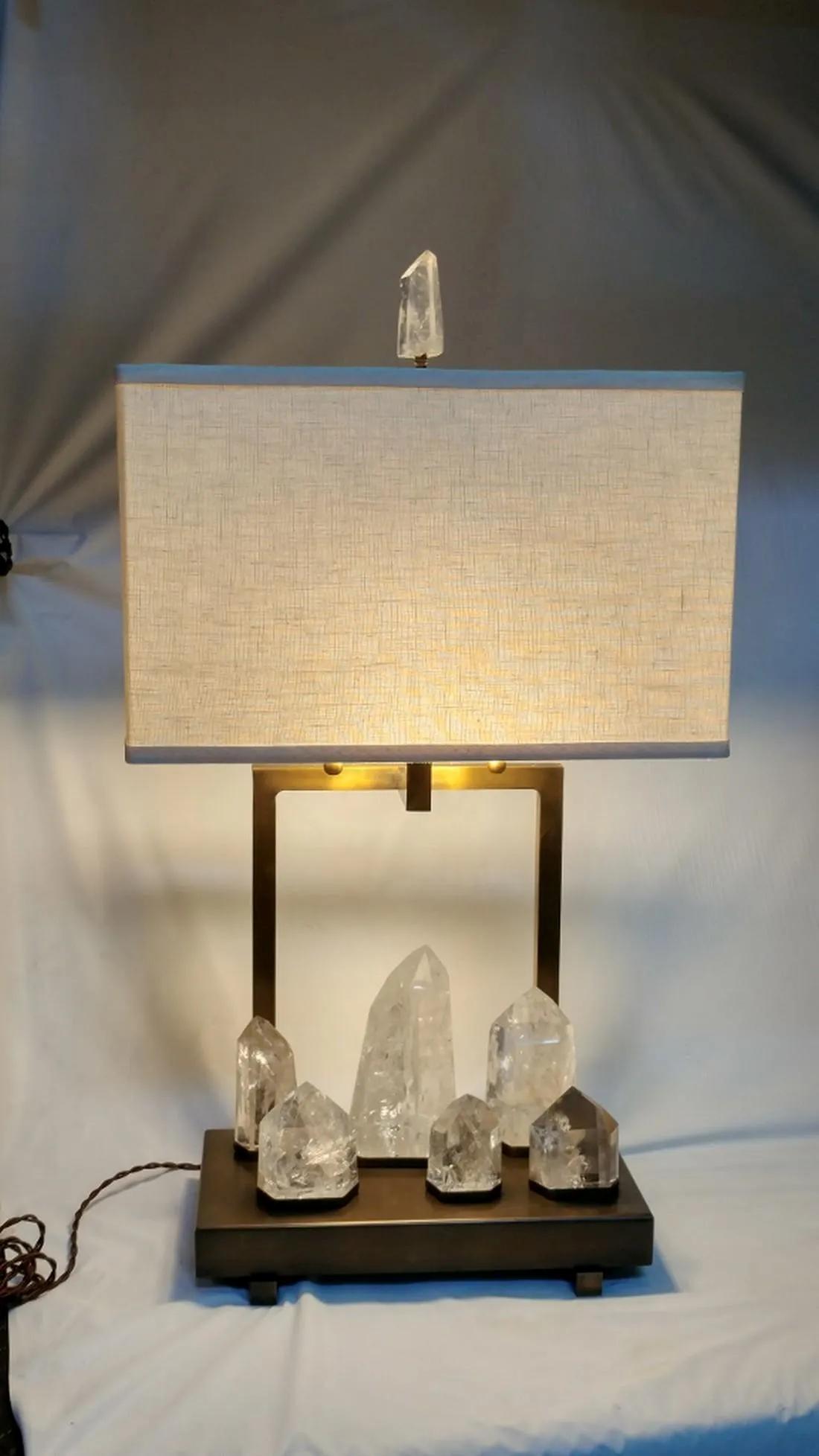 Mid Century Modern Natural Rock Crystal Brazilian Quartz Stone Point Designer Table Lamps
DIMENSIONS: 13