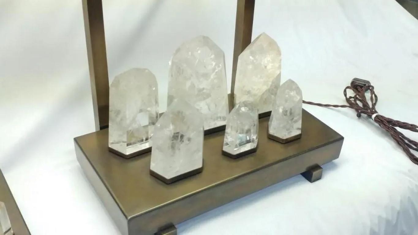American MCM Style Natural Rock Crystal Brazilian Quartz Stone Point Designer Table Lamps For Sale