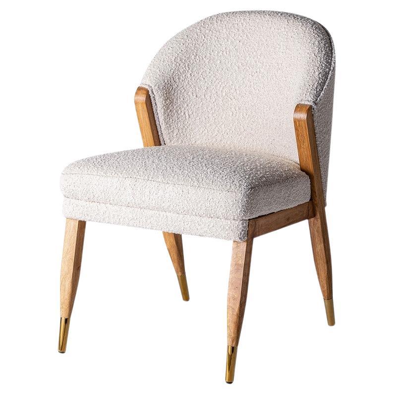 MCM Style Wooden Boucle Fabric Chair For Sale