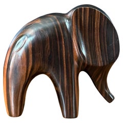 Retro MCM Stylized Zebra Wood Elephant Sculpture 