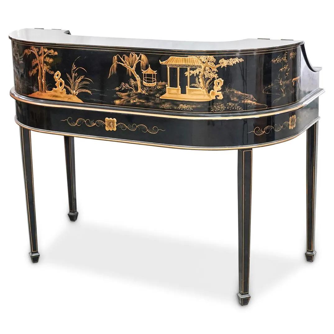 MCM Superb Japanned or Chinoiserie Lacquer Carlton House Desk & Matching Chair 5