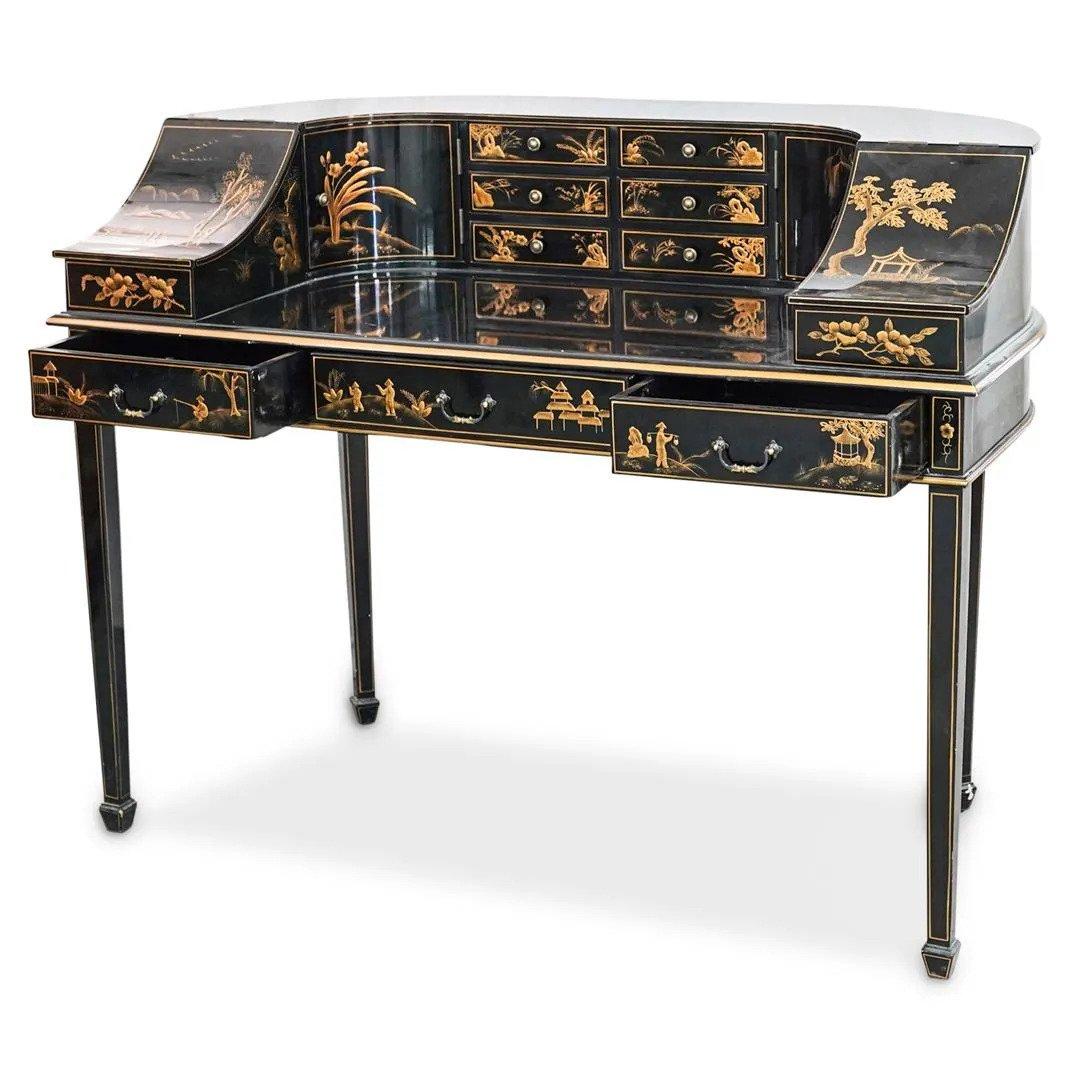 George IV MCM Superb Japanned or Chinoiserie Lacquer Carlton House Desk & Matching Chair