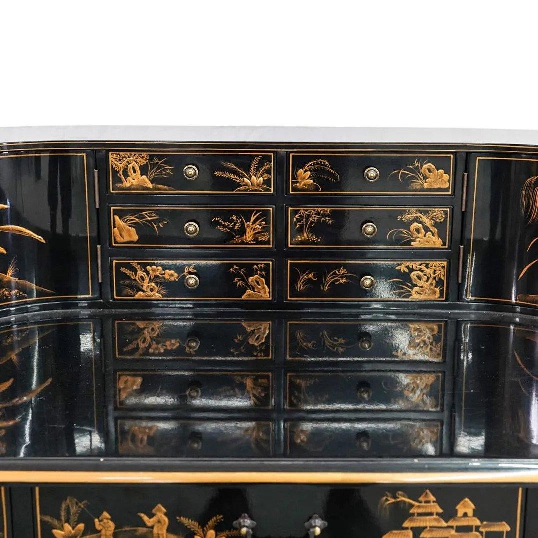 Japanese MCM Superb Japanned or Chinoiserie Lacquer Carlton House Desk & Matching Chair
