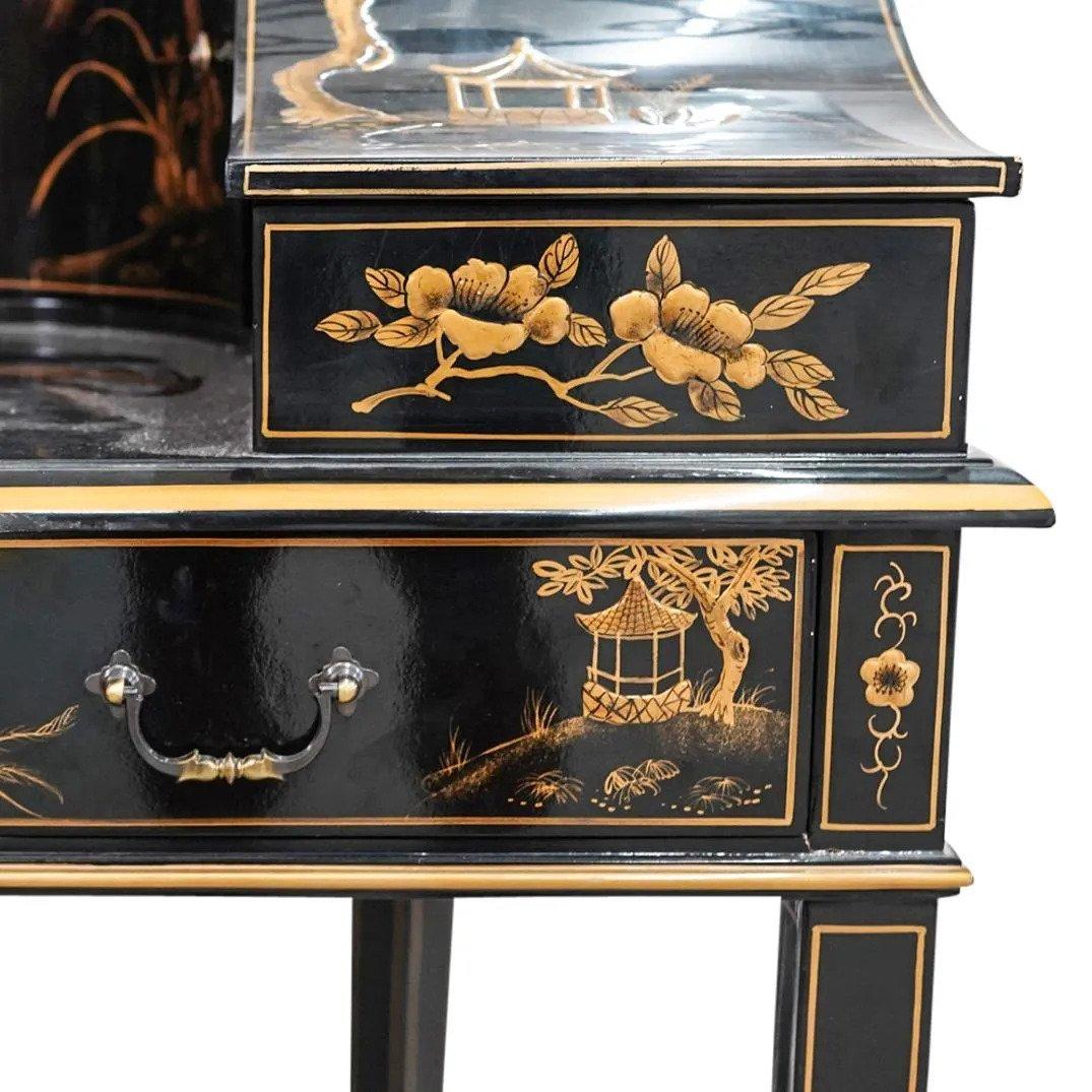 Hand-Crafted MCM Superb Japanned or Chinoiserie Lacquer Carlton House Desk & Matching Chair