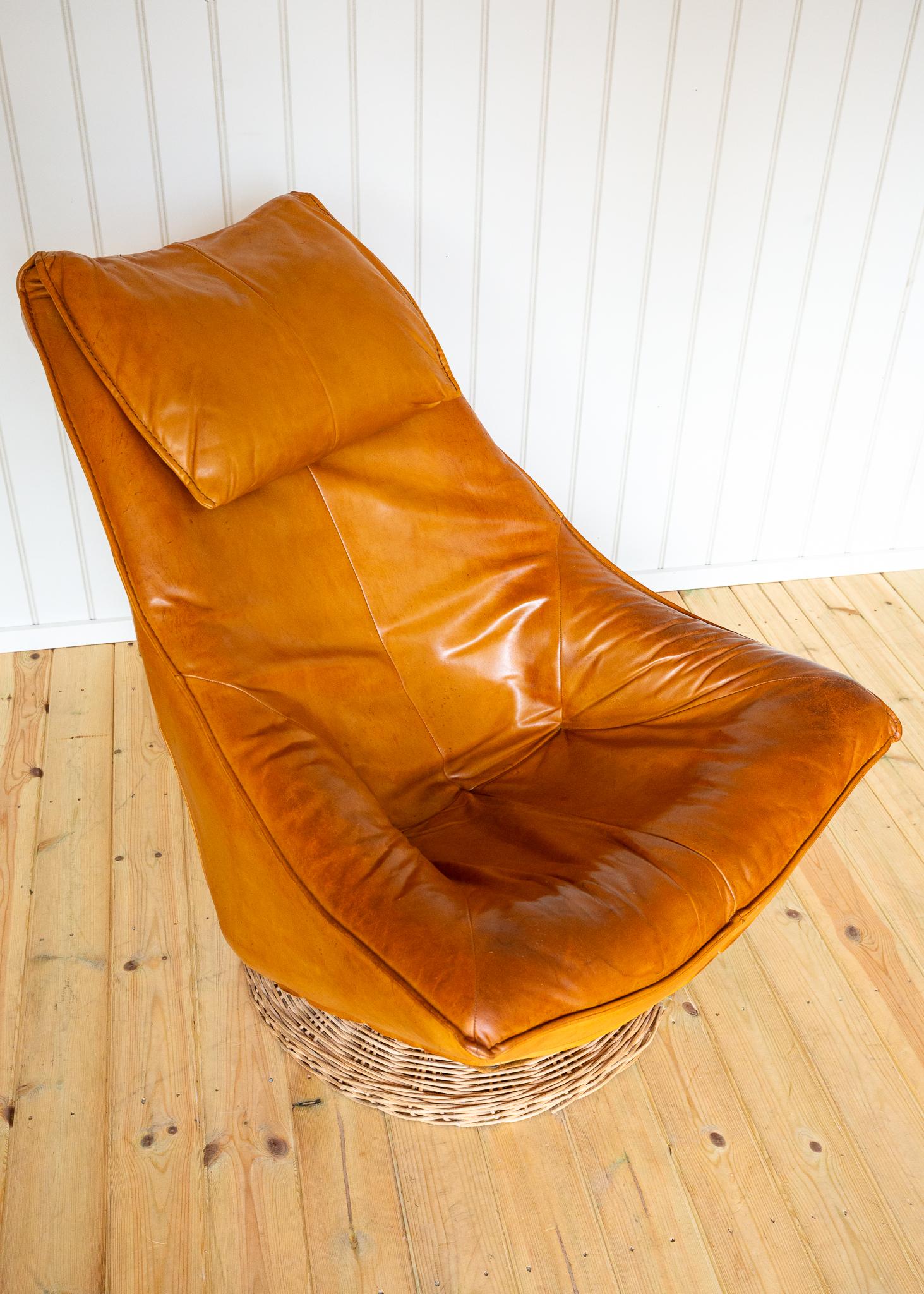 Chaise longue pivotante MCM en cuir caramel 1970 DEN Gerard Van Den Berg Montis en vente 5