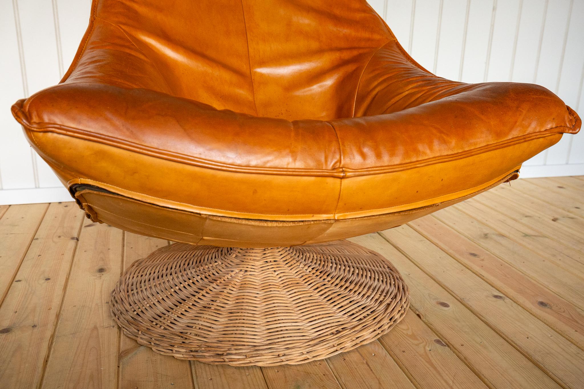 Acier Chaise longue pivotante MCM en cuir caramel 1970 DEN Gerard Van Den Berg Montis en vente
