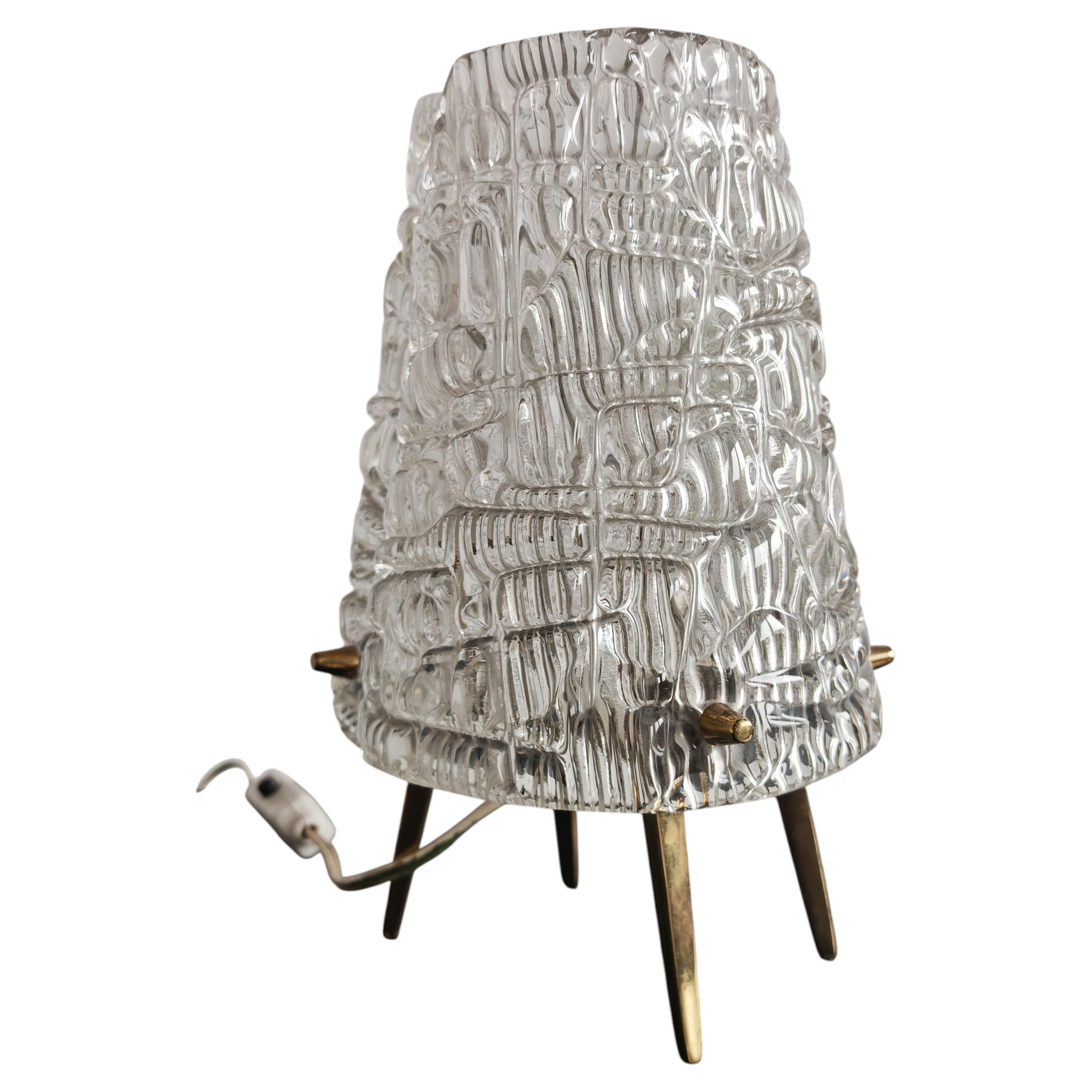 MCM Table lamp "2/2" by JT. Kalmar in Textured Glass and Brass Tripod Base For Sale