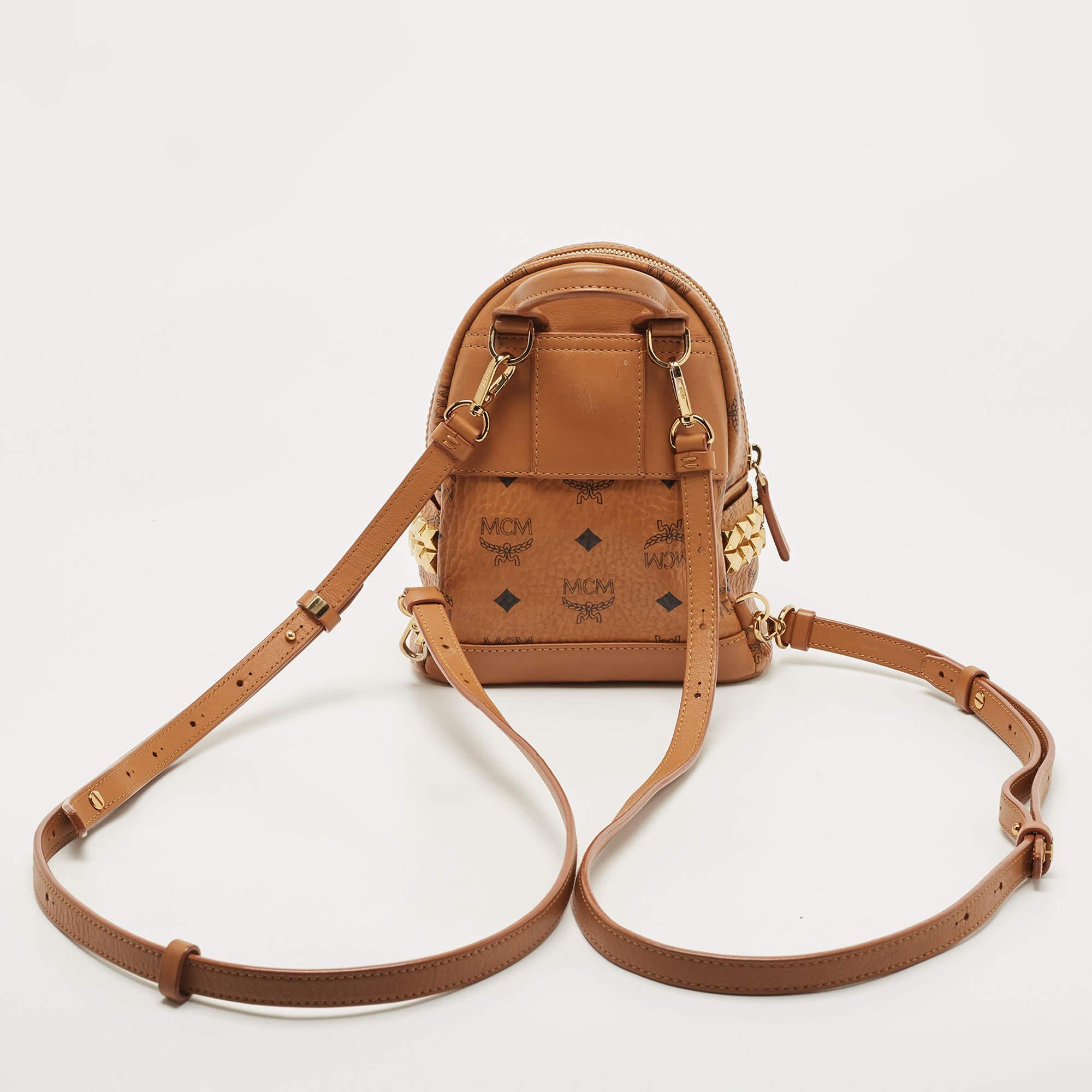 MCM Tan Visetos Coated Canvas and Leather Mini Studded Stark-Bebe Boo Backpack 10