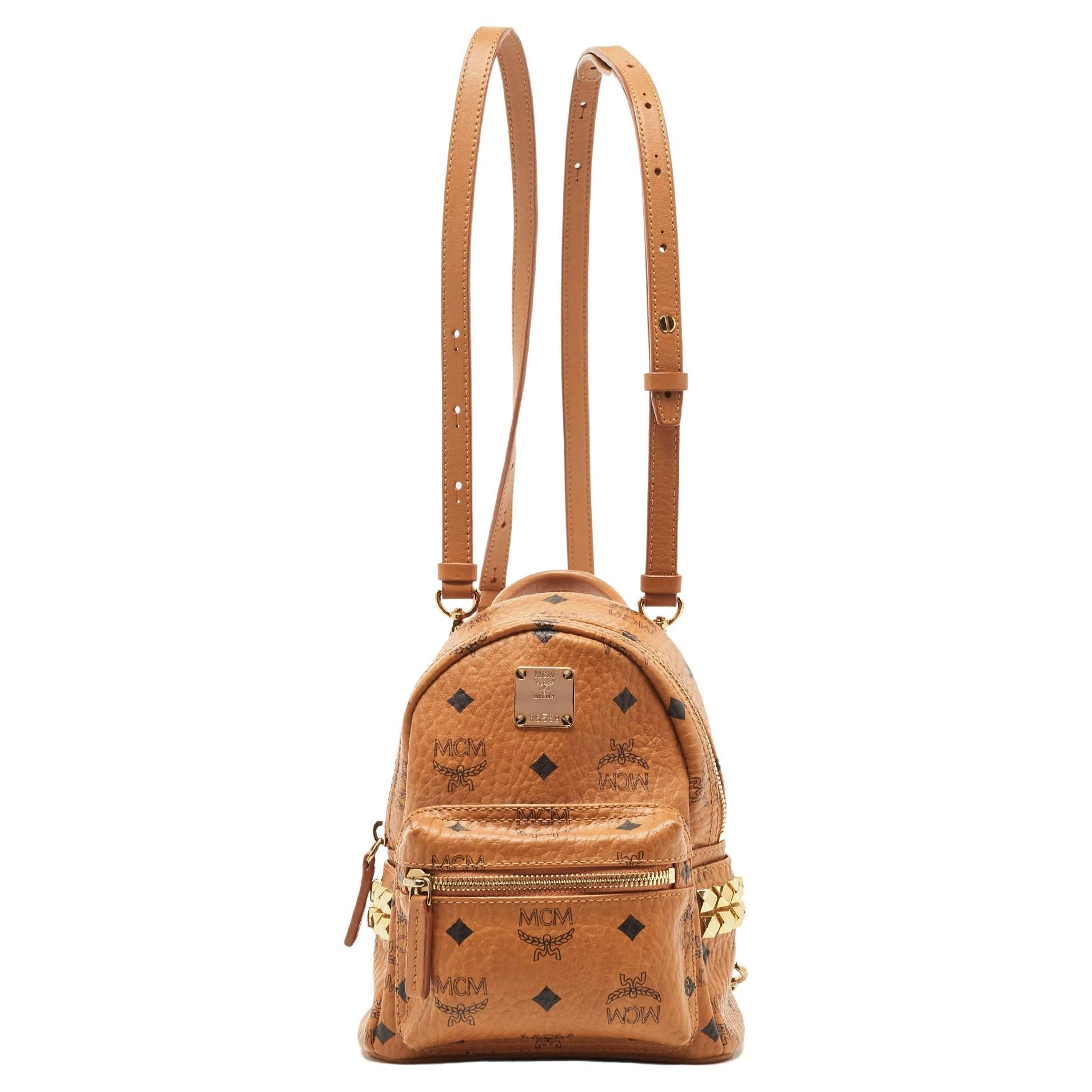 MCM Tan Visetos Coated Canvas and Leather Mini Studded Stark-Bebe Boo Backpack