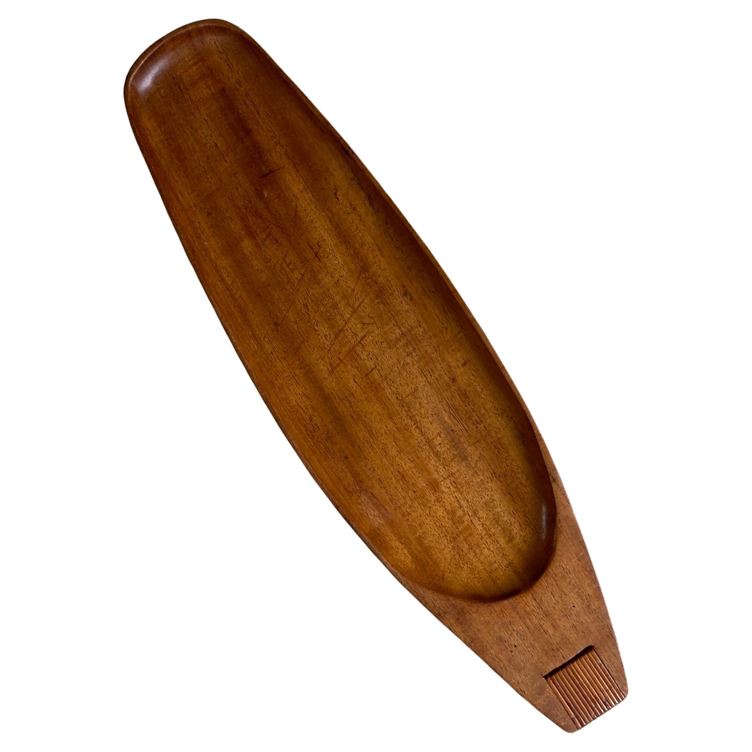 MCM Taverneau, längliches Serviertablett aus Holz und Korbweide mit Henkel von Arthur Umanoff im Angebot 8
