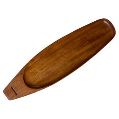 Bandeja oblonga con asas de madera y mimbre MCM Taverneau de Arthur Umanoff