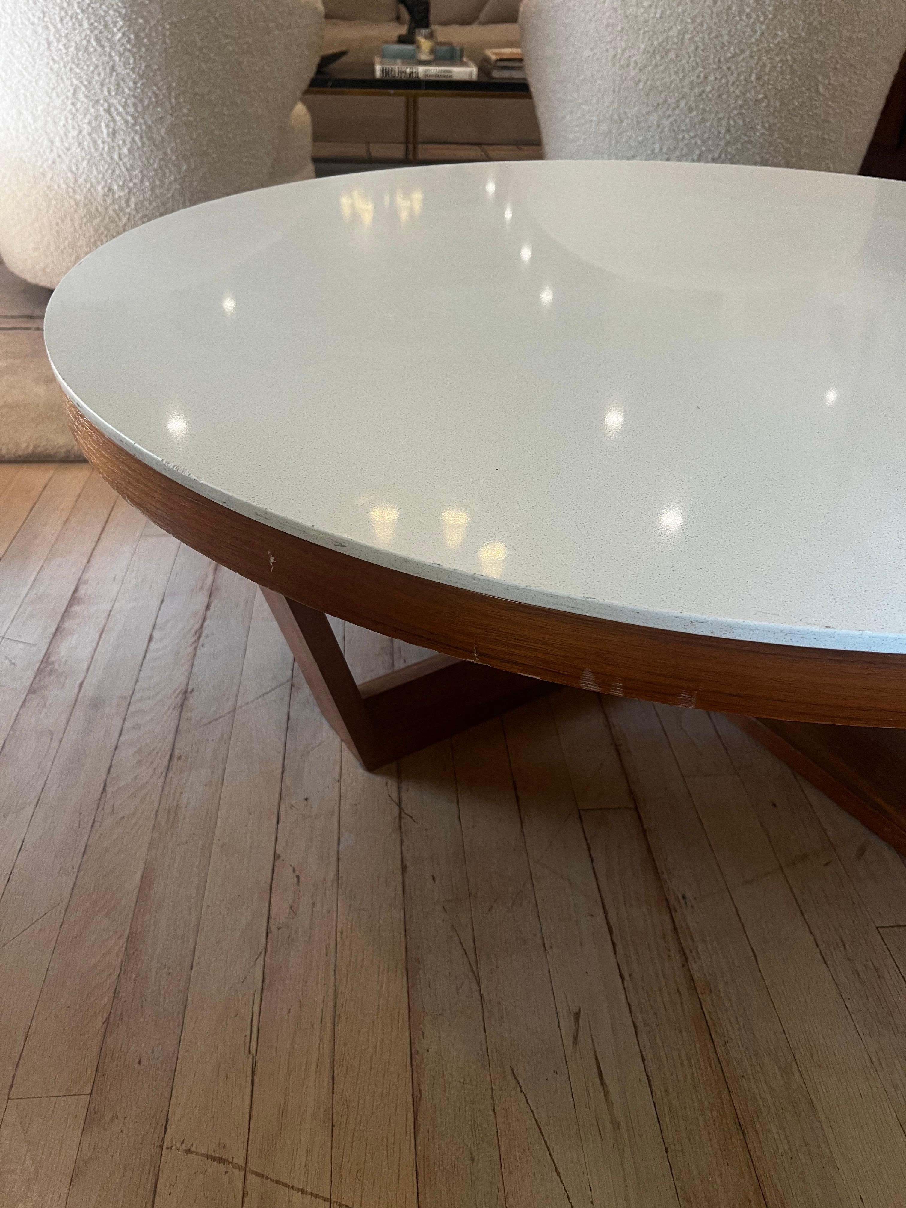 Granite MCM Teak Coffee Table with white stone top - 48