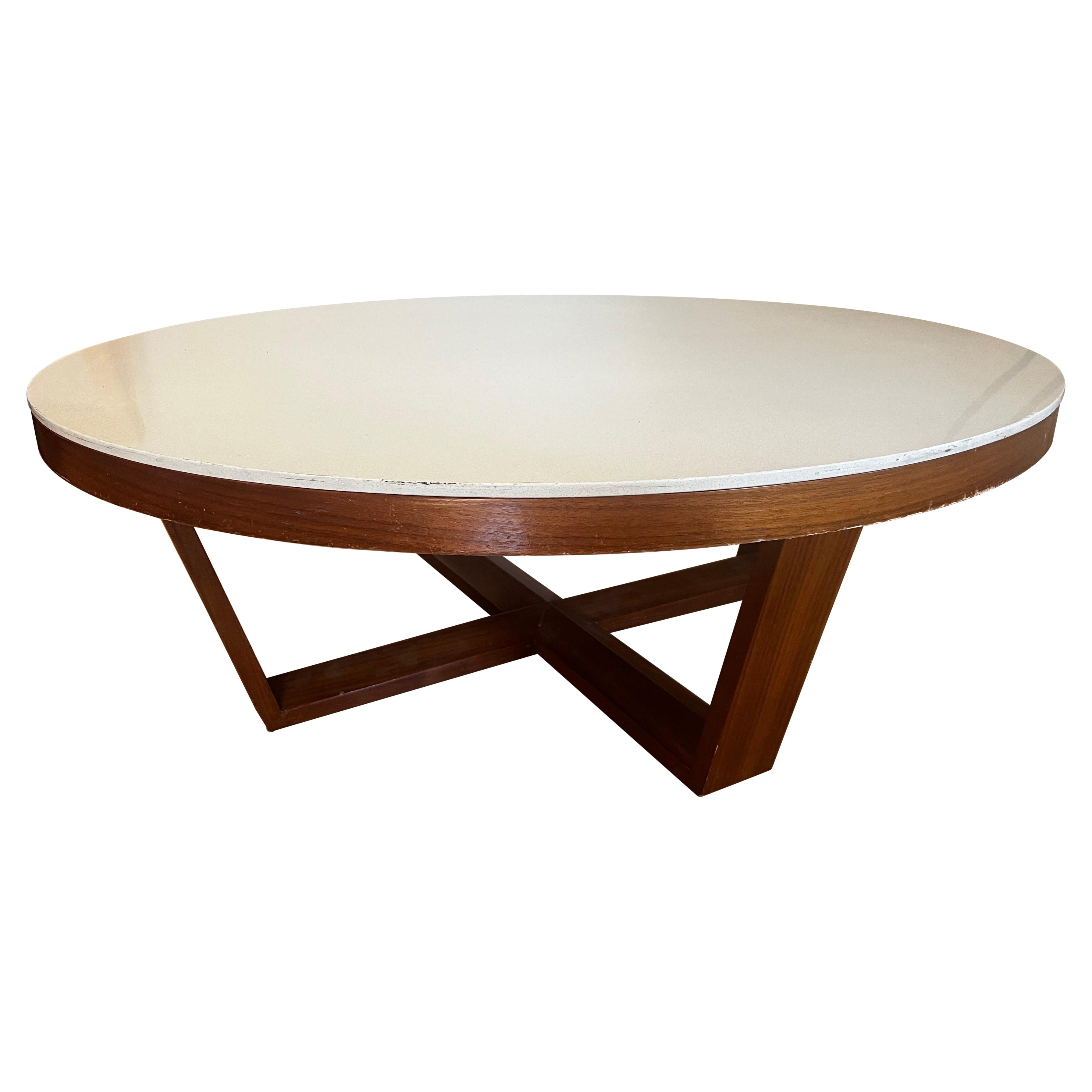 MCM Teak Coffee Table with white stone top - 48" For Sale