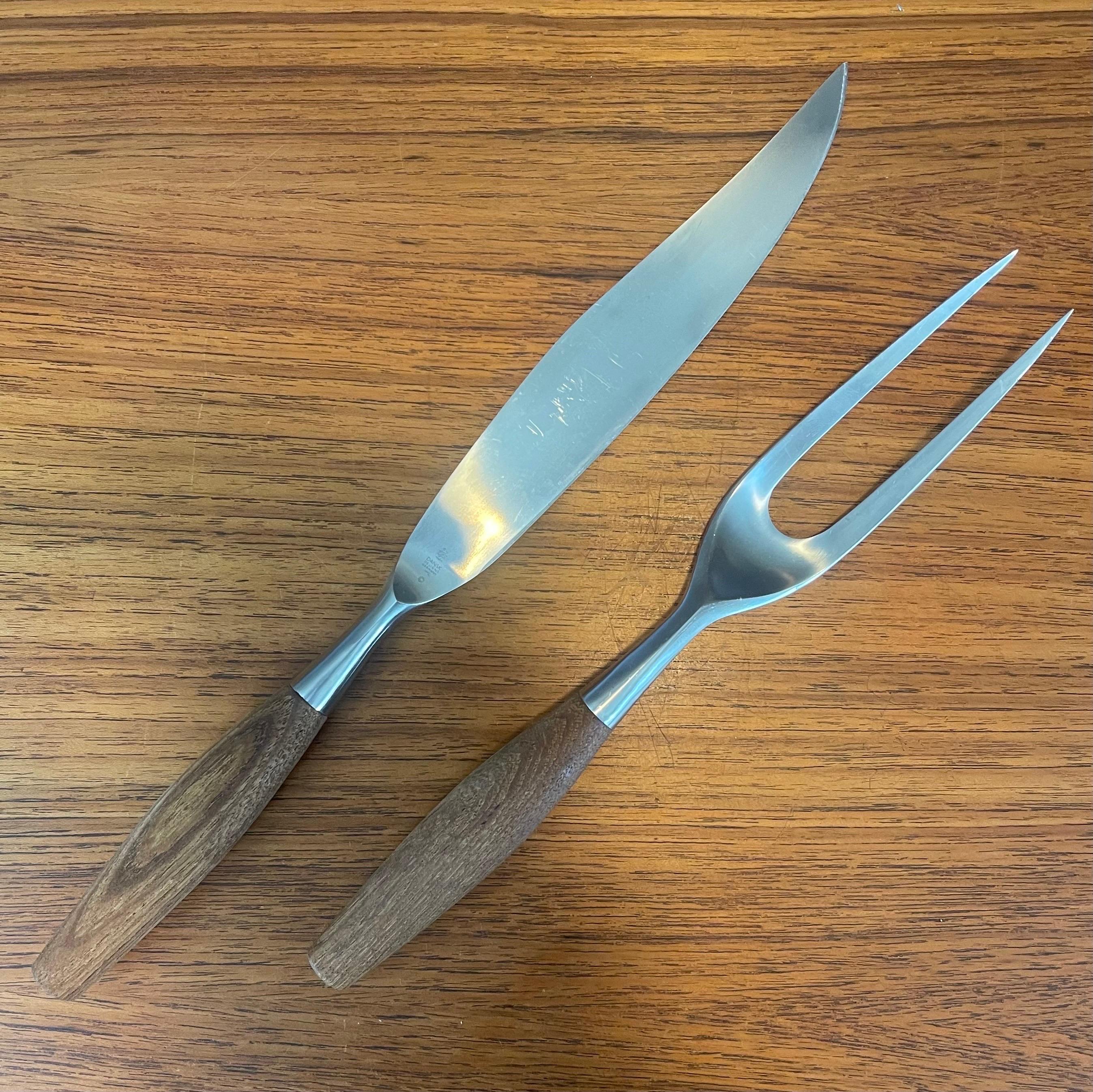 Mid-Century Modern MCM Teak & Stainless Steel Carving Set by Jens Quistgaard for Dansk For Sale