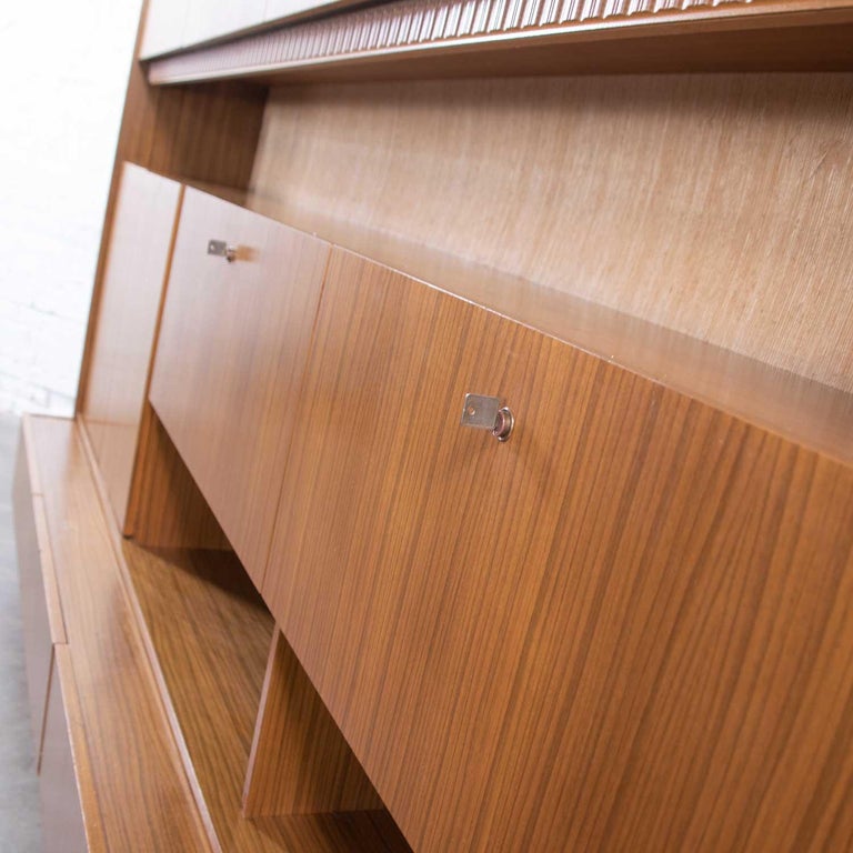 MCM Teak Veneer German Shrunk Wall Unit Secretary Liquor 2