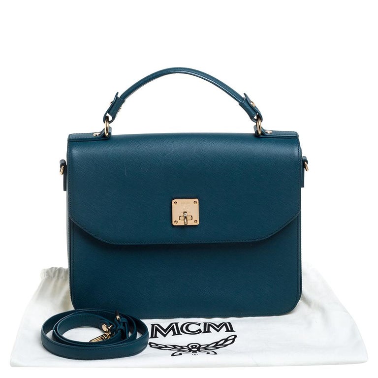 MCM Teal Leather Flap Top Handle Bag at 1stDibs