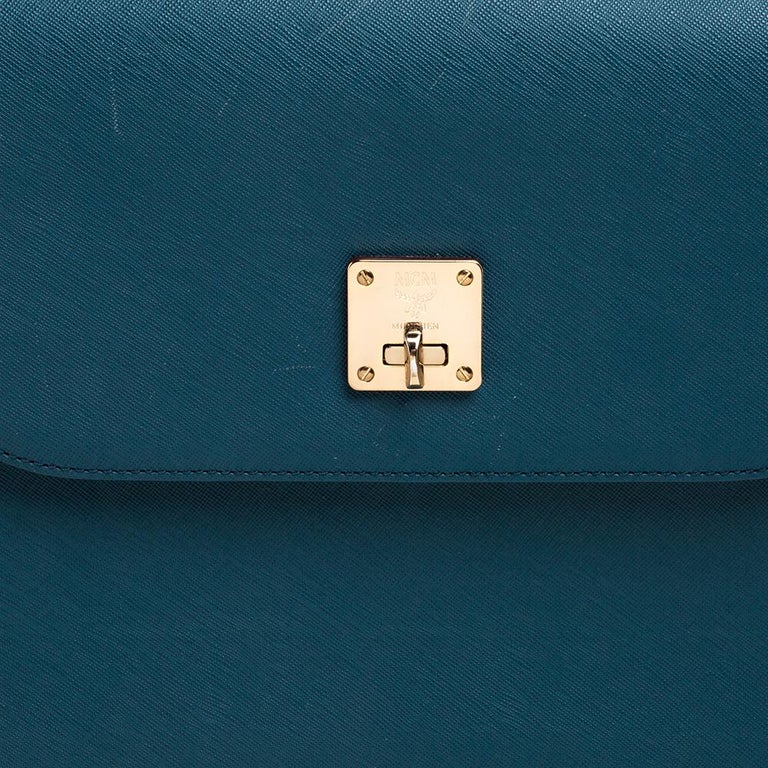 MCM Teal Leather Flap Top Handle Bag at 1stDibs