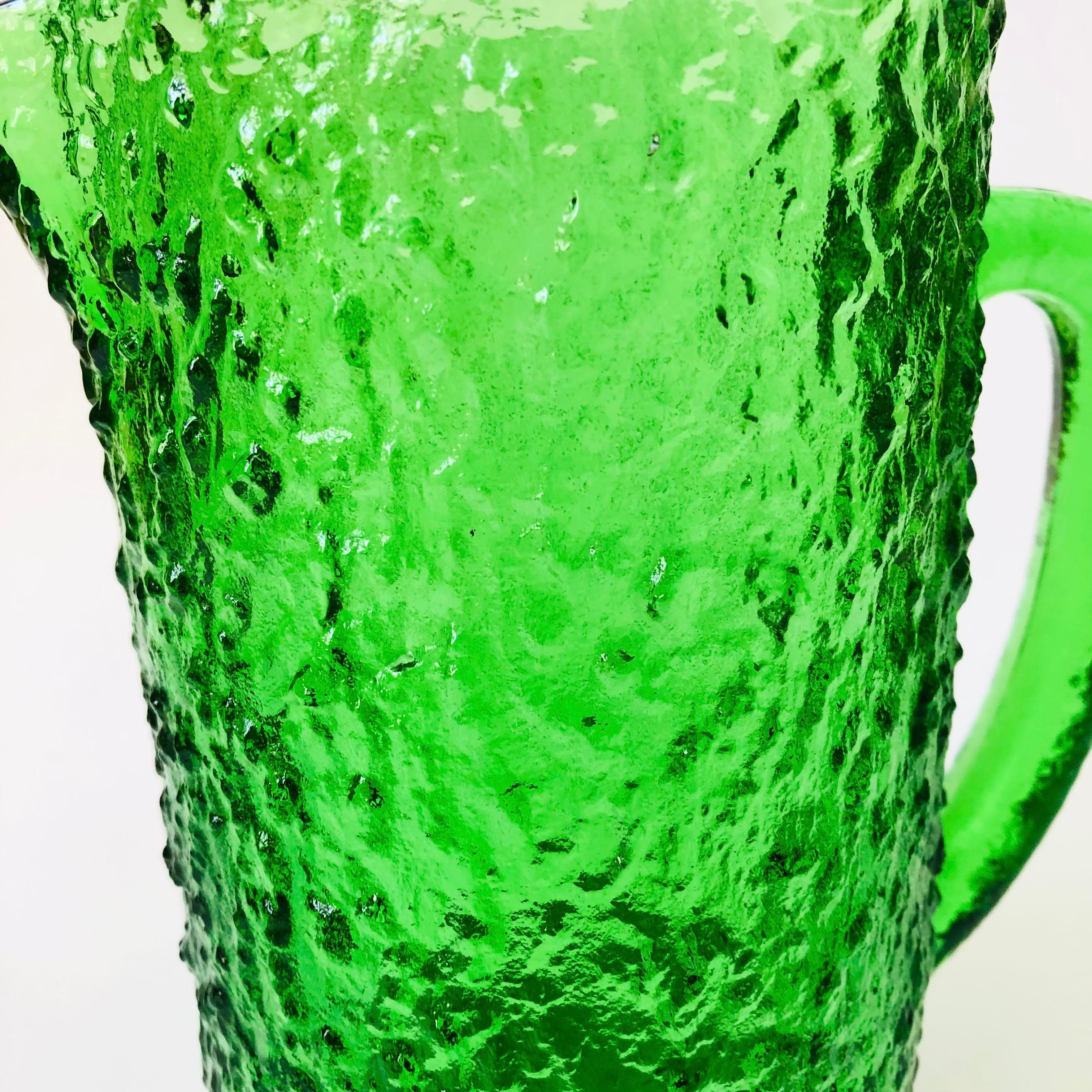 MCM Textured Green Glass Pitcher In Good Condition For Sale In Vallejo, CA