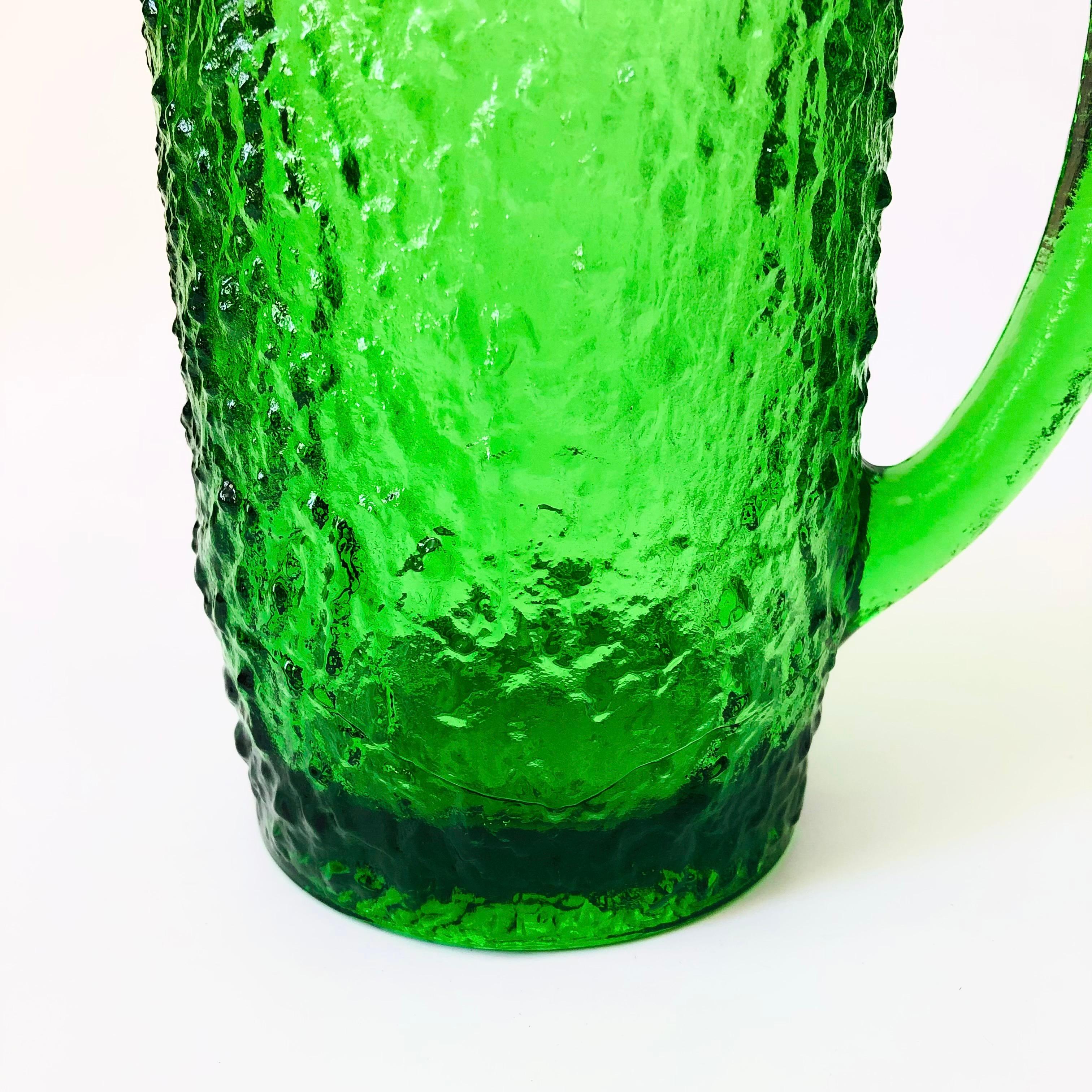 MCM Textured Green Glass Pitcher For Sale 1