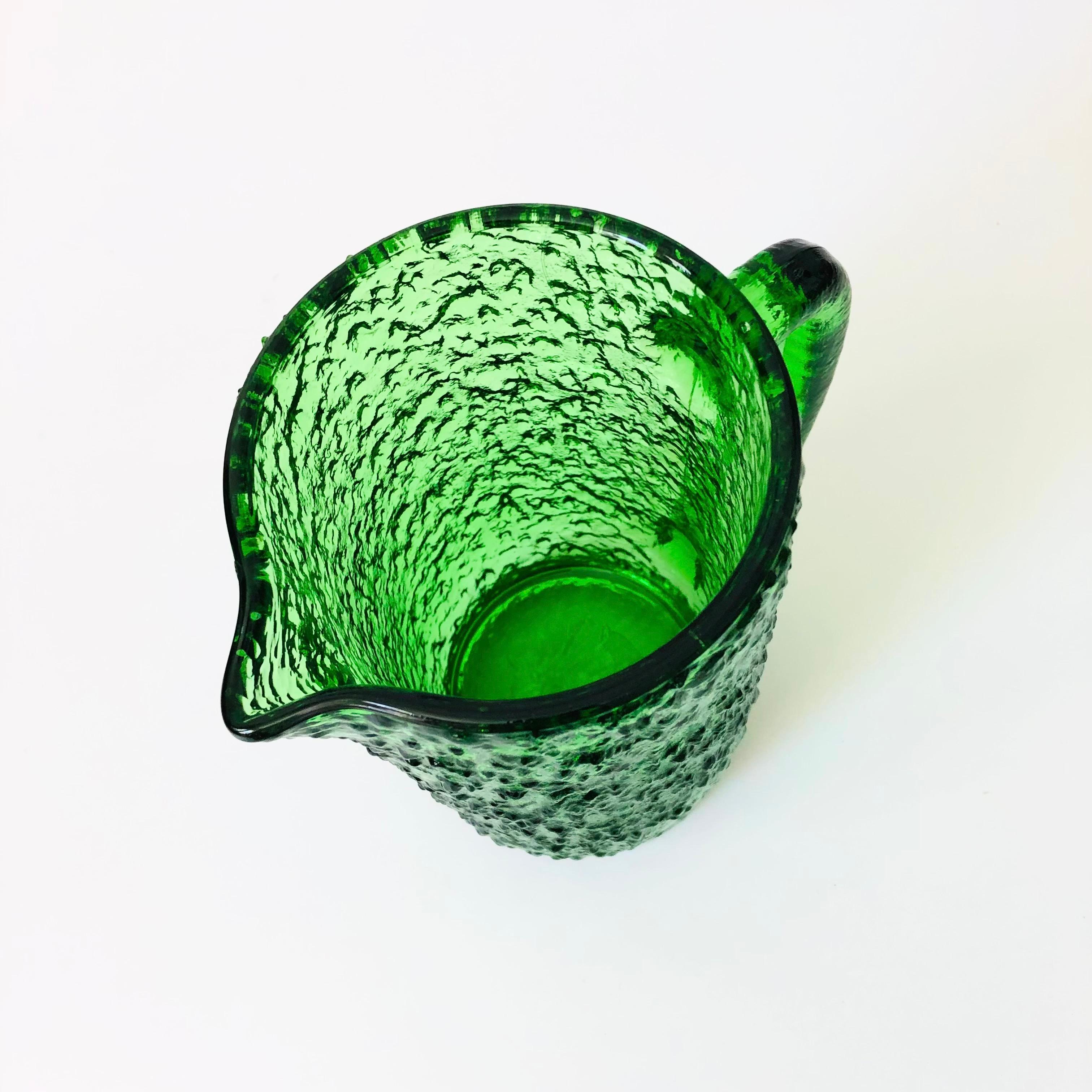 MCM Textured Green Glass Pitcher For Sale 2