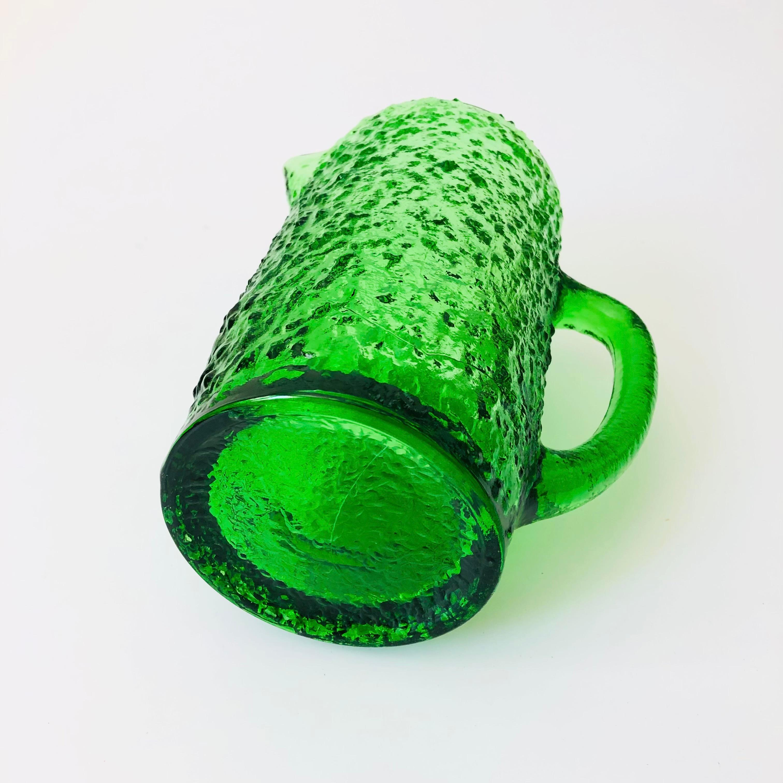 MCM Textured Green Glass Pitcher For Sale 3