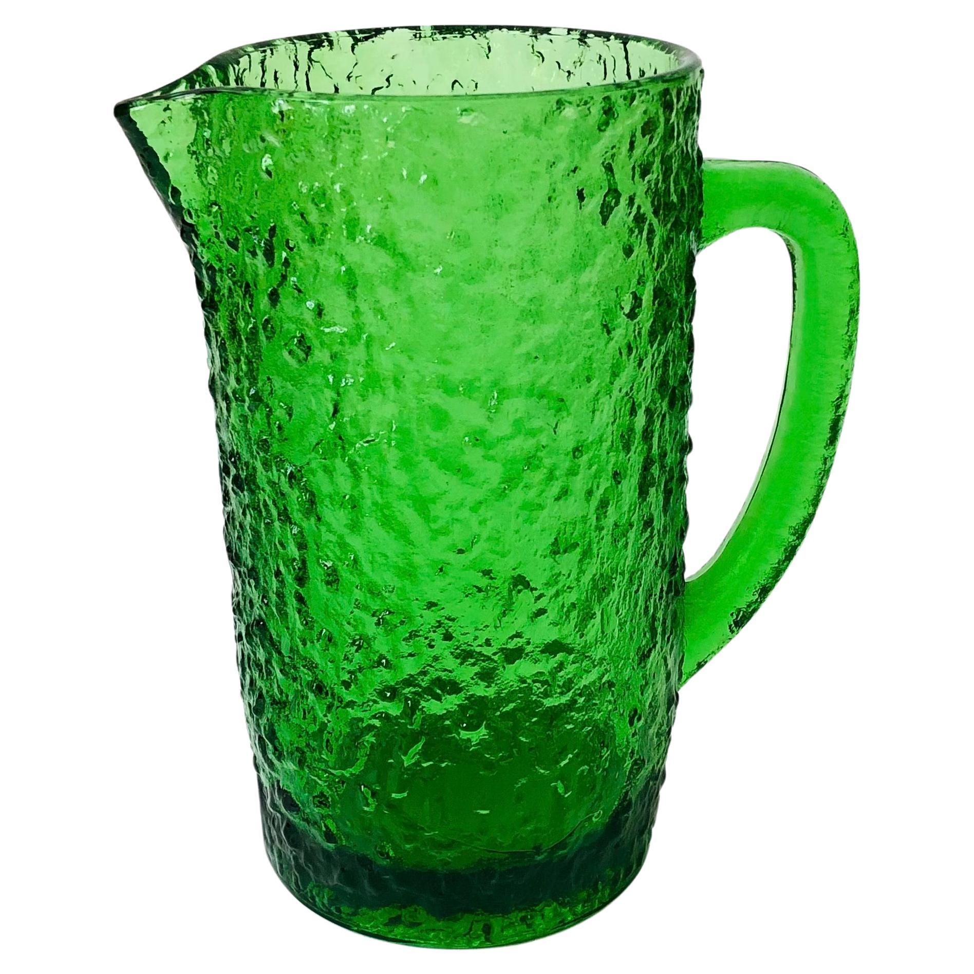 MCM Textured Green Glass Pitcher For Sale