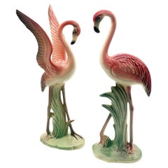 MCM The lookers Pink Flamingo Ceramic Tabletop Scultpure Set By Brad Keeler