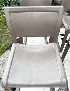 MCM Tito Agnoli Grey Leather "Sistina" Chairs for Matteo Grassi, Set of 6