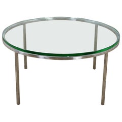 Table basse ou grande table d'appoint moderne en chrome et verre rond de style MCM