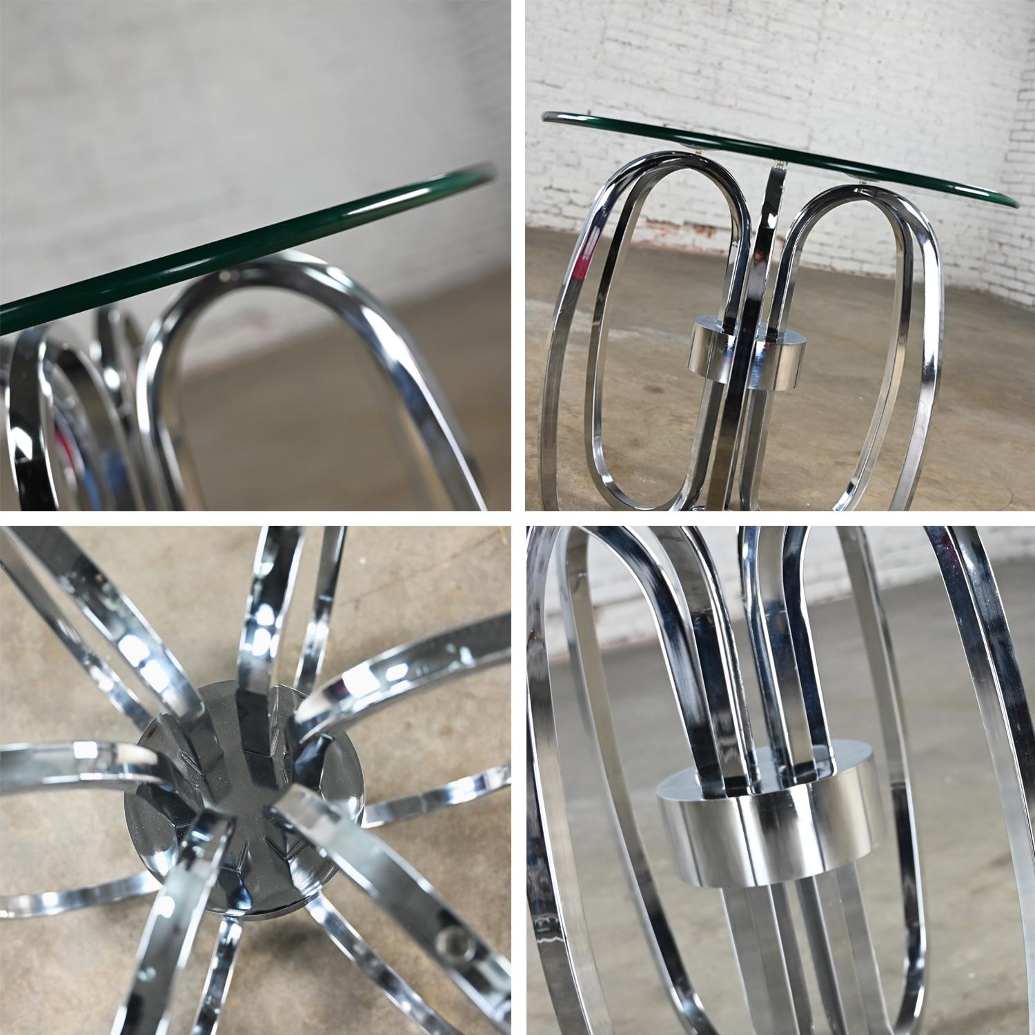 MCM to Modern End or Side Table Barrel Shaped Chrome Base & Round Glass Top    For Sale 8