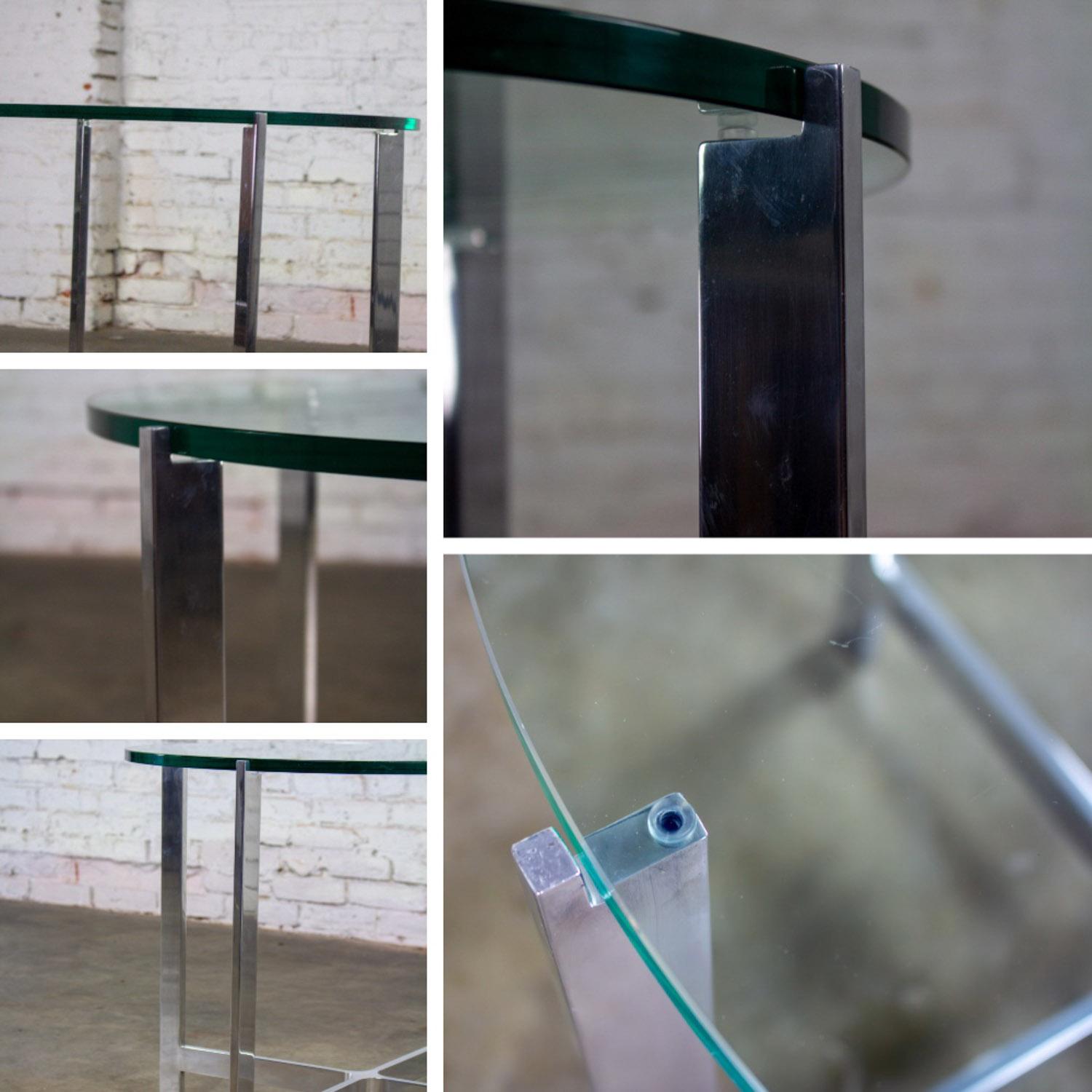 MCM to Modern End or Side Table Polished Solid Aluminum Base & Round Glass Top im Angebot 10