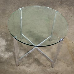 MCM to Modern End or Side Table Polished Solid Aluminum Base & Round Glass Top