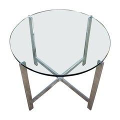MCM to Modern End or Side Table Polished Solid Aluminum Base & Round Glass Top