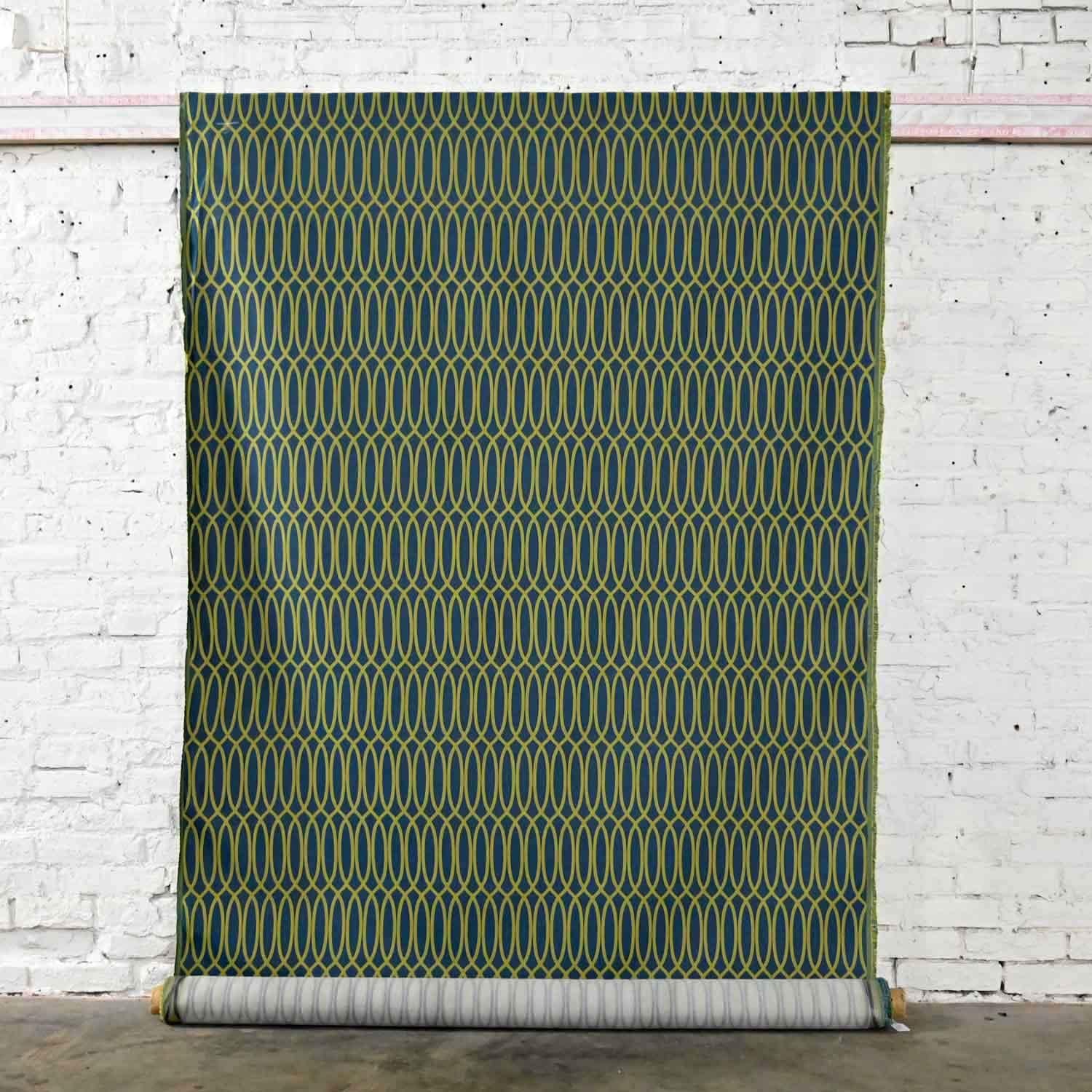 Mid-Century Modern MCM to Modern Geometric Blue & Green Flection Plunge Fabric by Momentum Textiles For Sale
