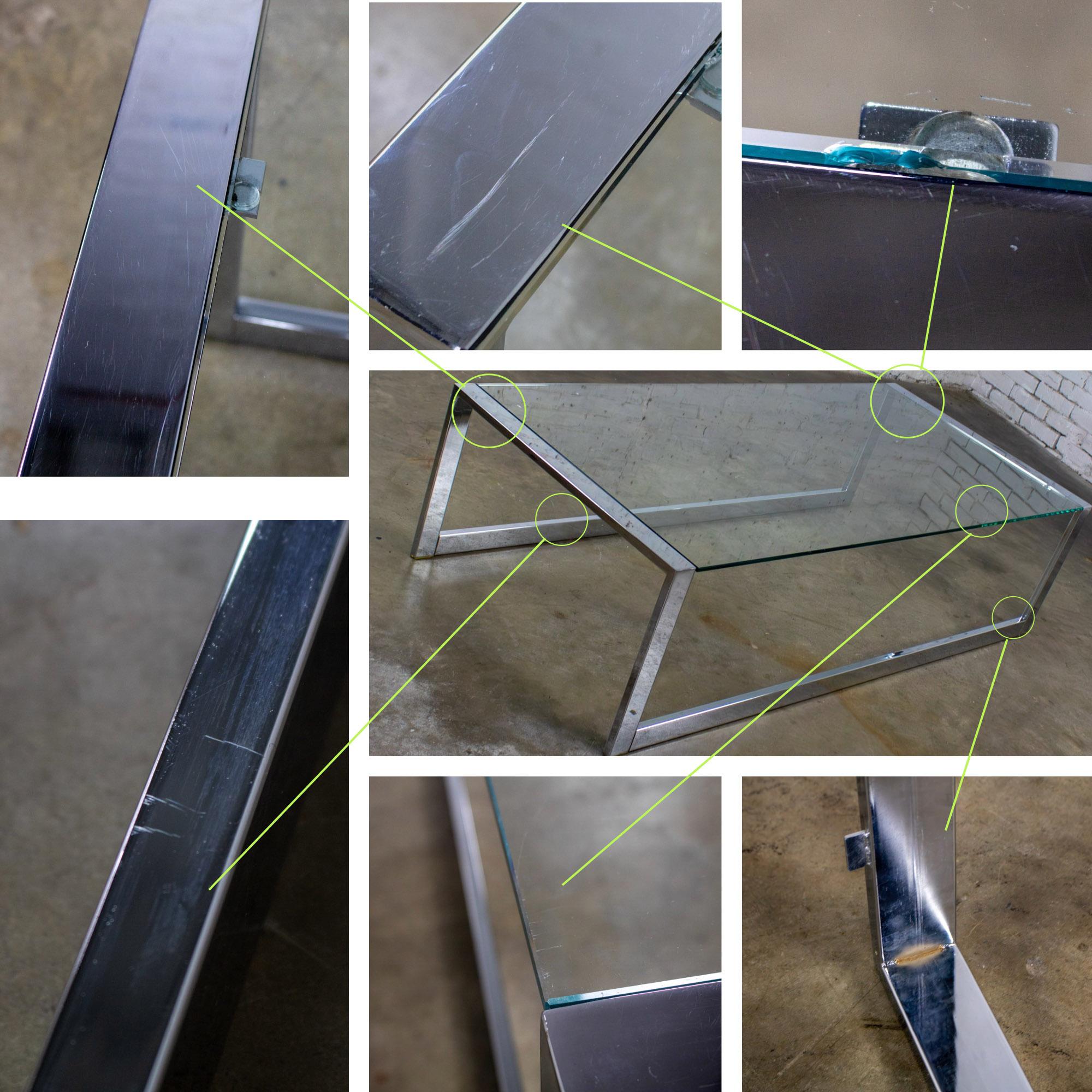 MCM to Modern Großer Couchtisch Chromrohrgestell mit Kufenfuß und Glasplatte im Angebot 9