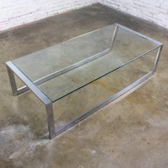 MCM to Modern Large Coffee Table Chrome Tube Frame w/ Sled Base & Glass Top