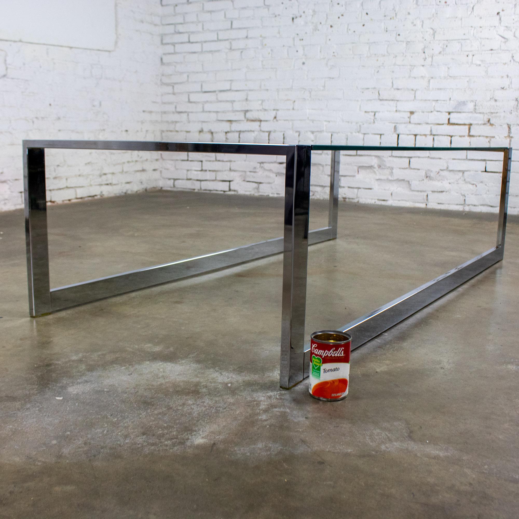 MCM to Modern Großer Couchtisch Chromrohrgestell mit Kufenfuß und Glasplatte im Angebot 14