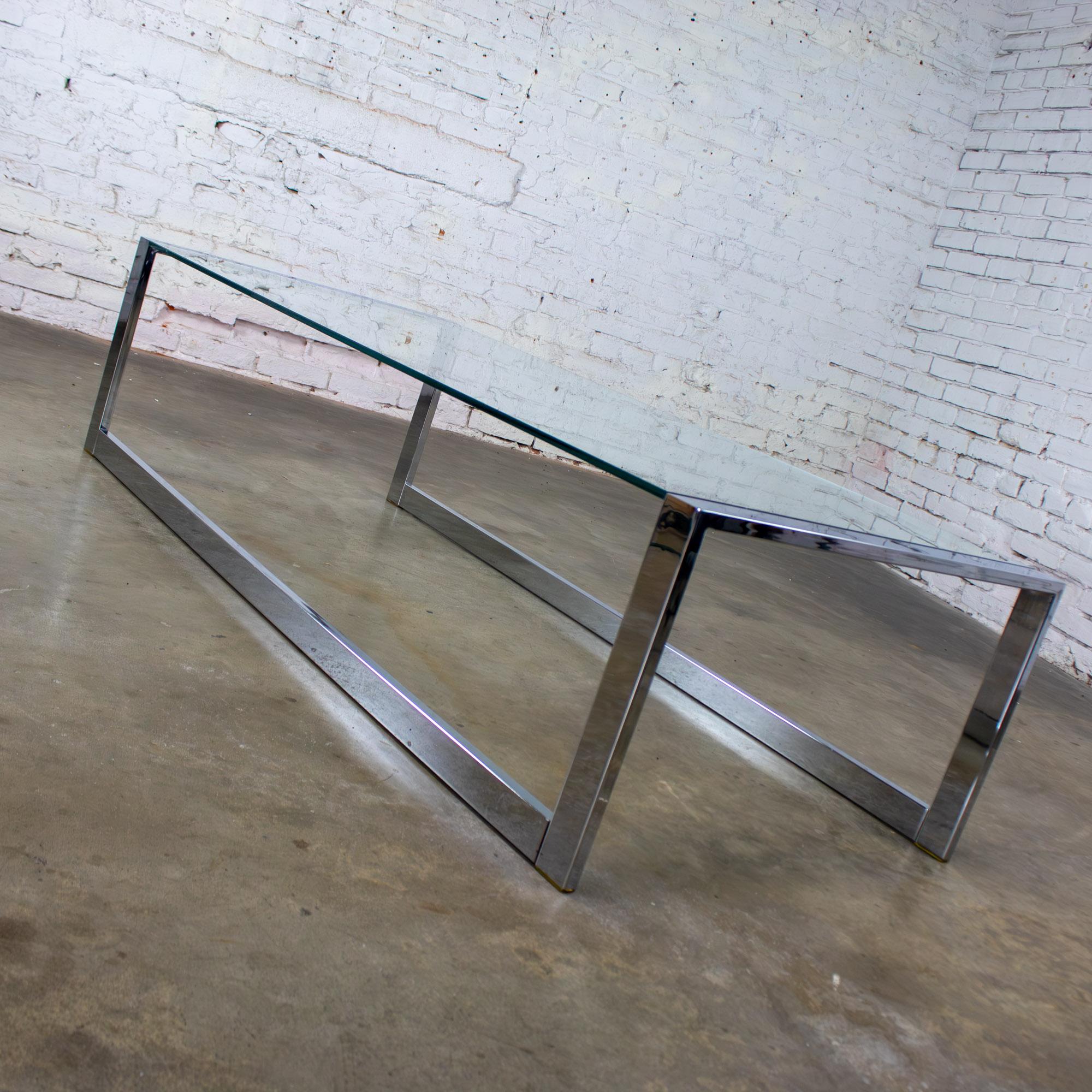 MCM to Modern Großer Couchtisch Chromrohrgestell mit Kufenfuß und Glasplatte im Angebot 1